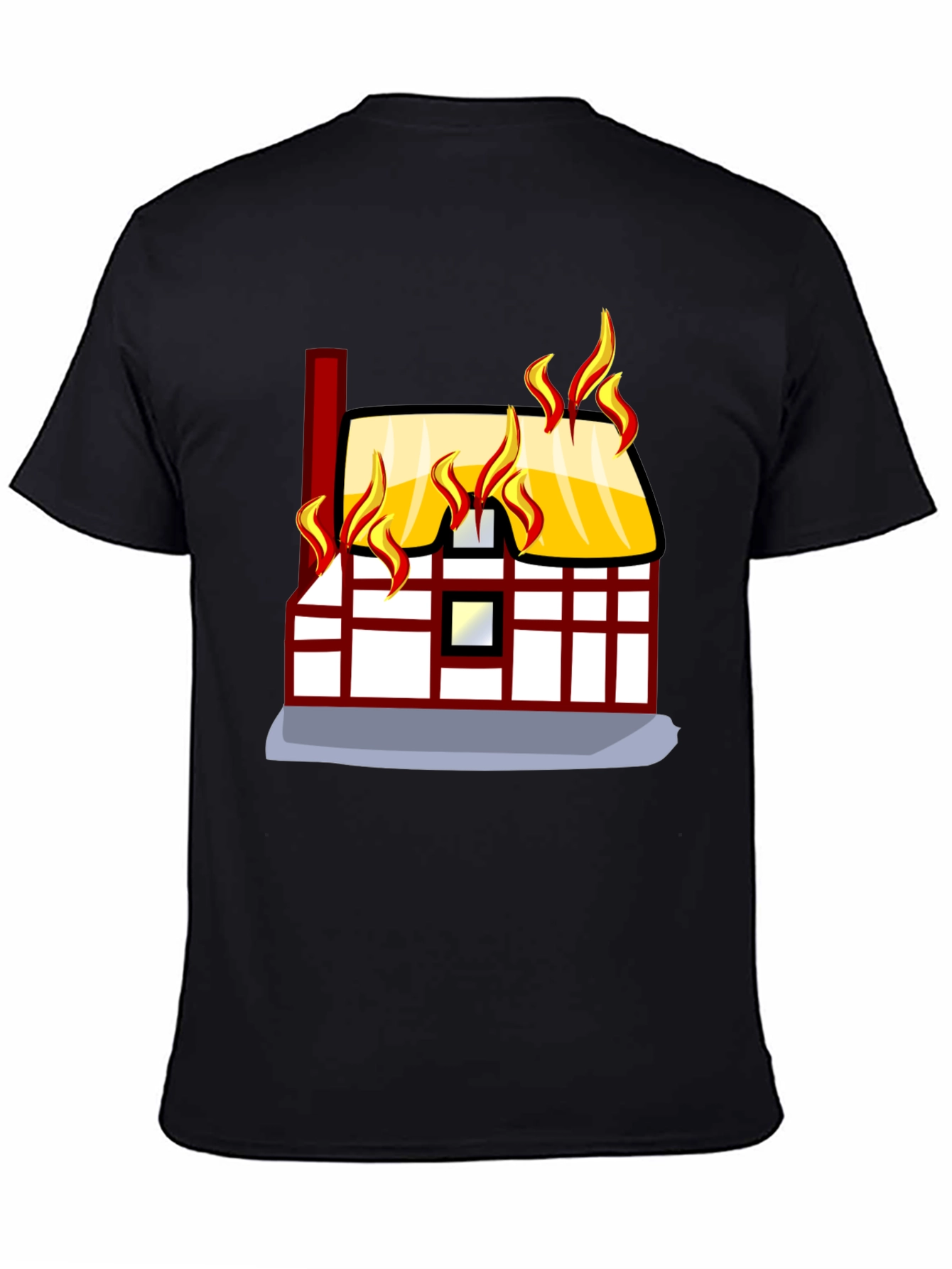 Black Burning House Graphic Tee - Black Cotton T-Shirt view 4