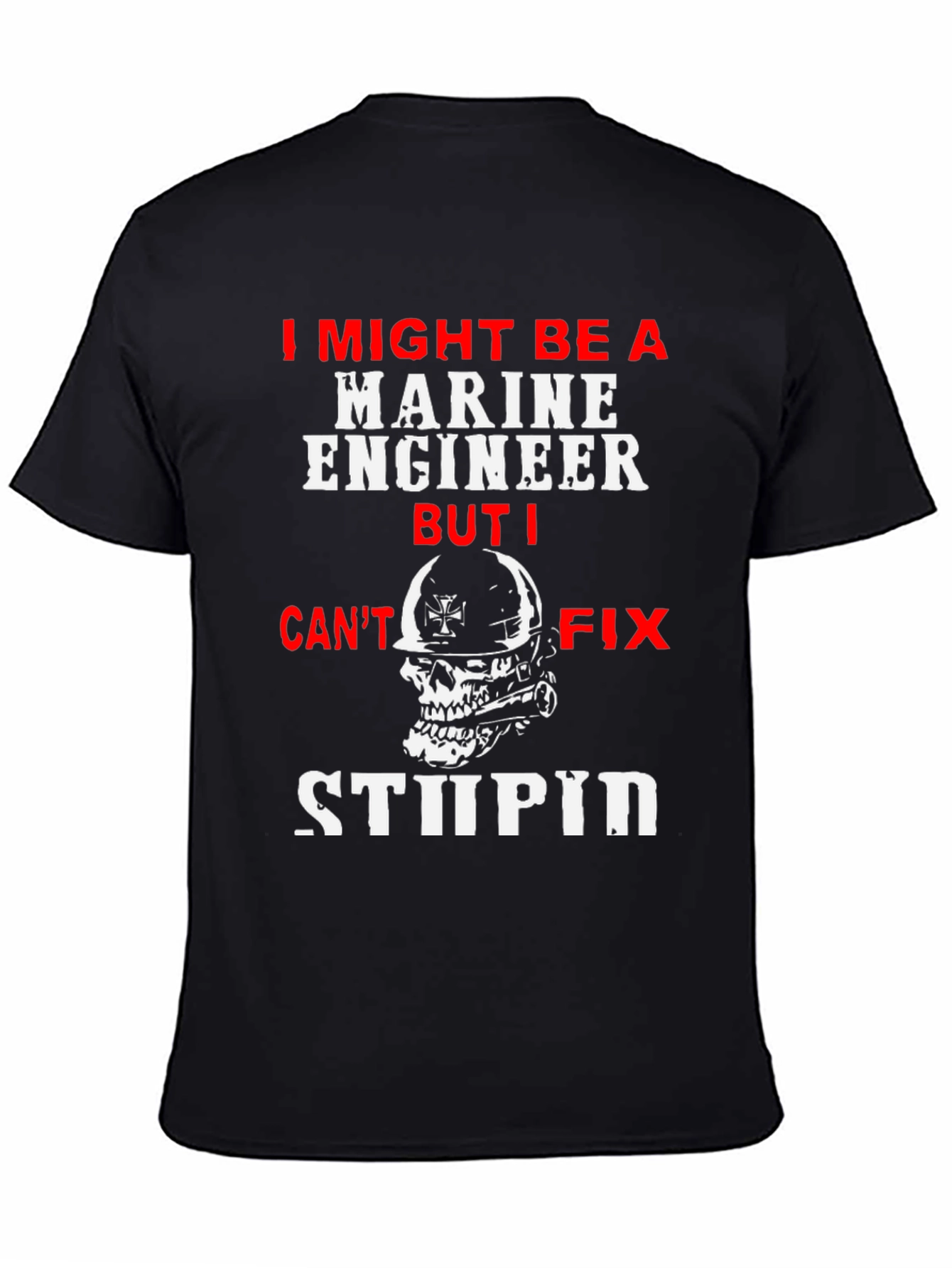 Black Marine Engineer Funny Slogan Black T-Shirt view 4