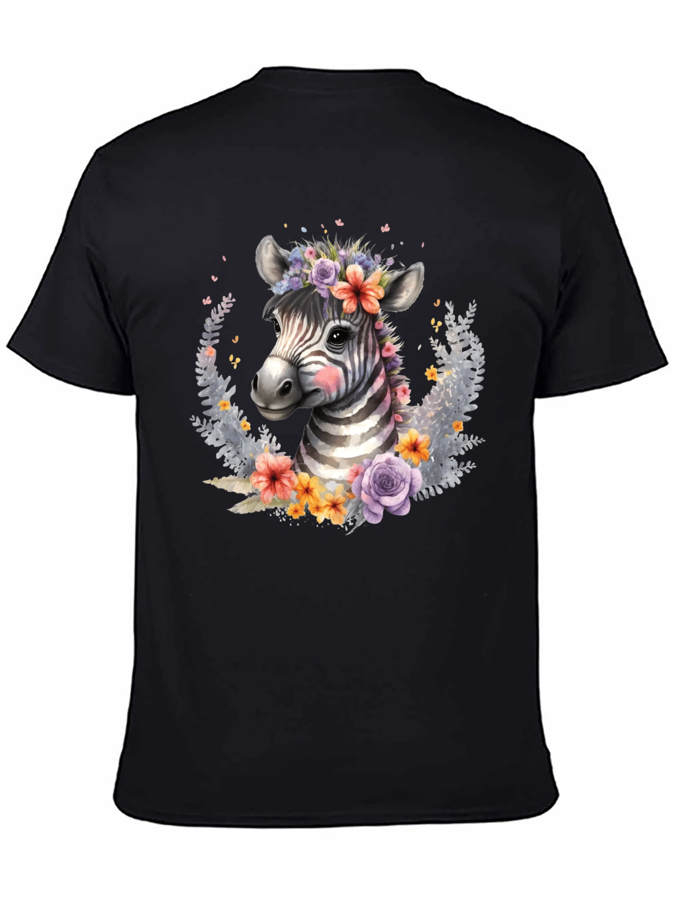 Black Floral Zebra Graphic T-Shirt - Unisex view 4