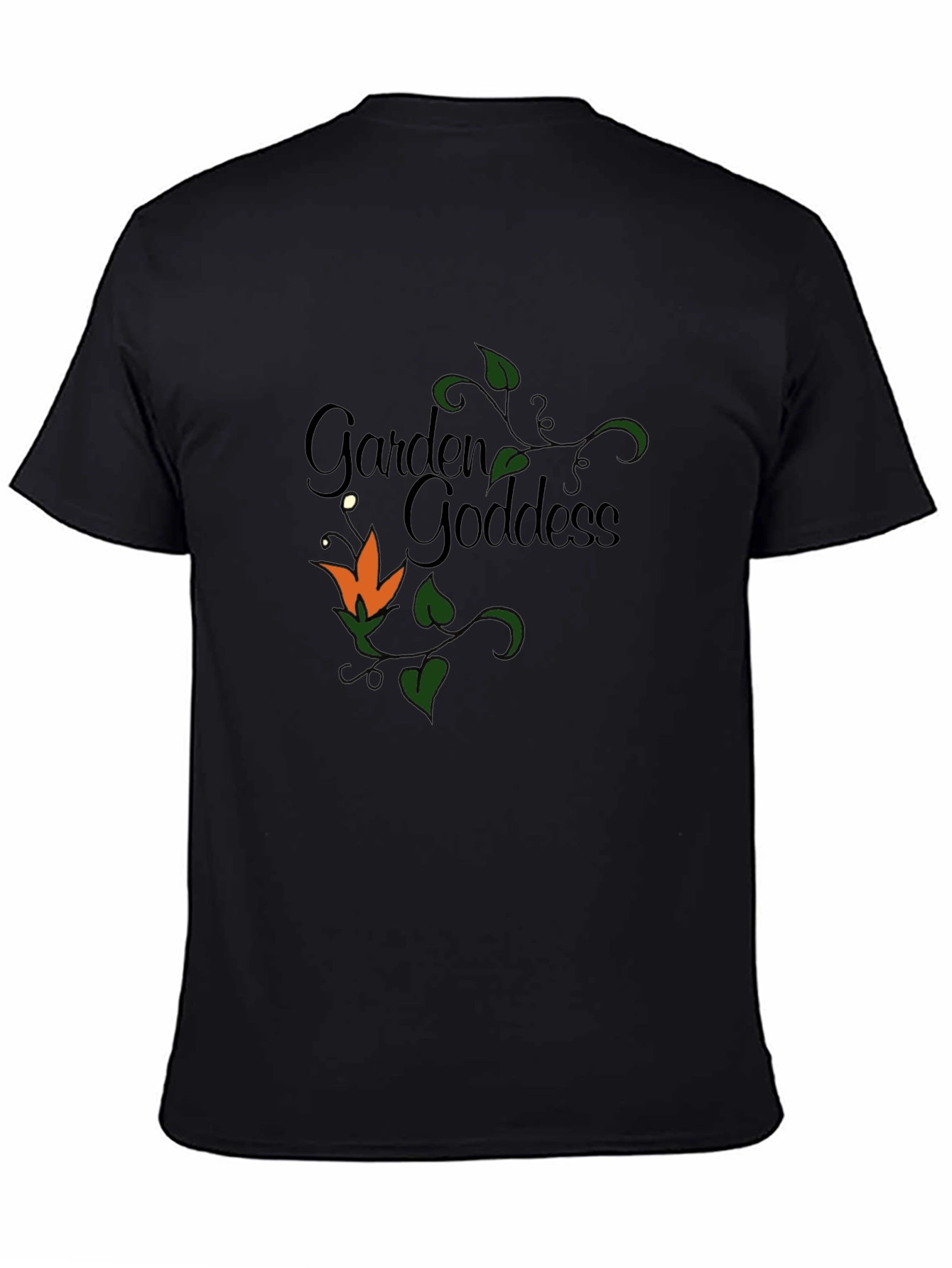 Black Garden Goddess T-Shirt - Floral Design view 4