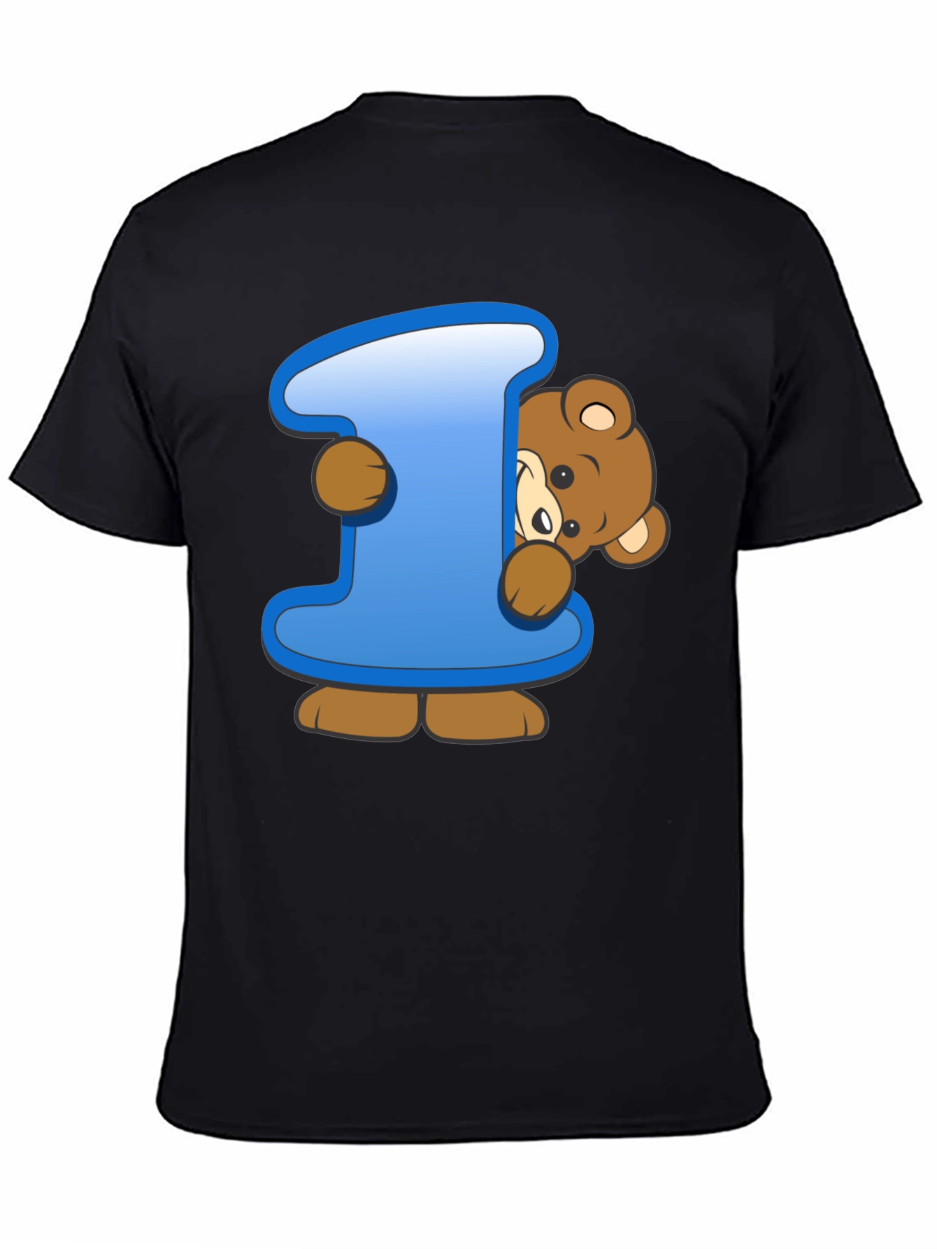 Cute Teddy Bear Initial 'I' Black T-Shirt - 4