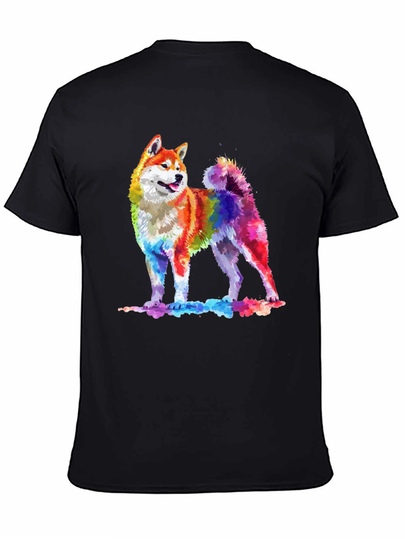 Rainbow Akita Dog Graphic Tee - Stylish Men's Black T-Shirt - 4