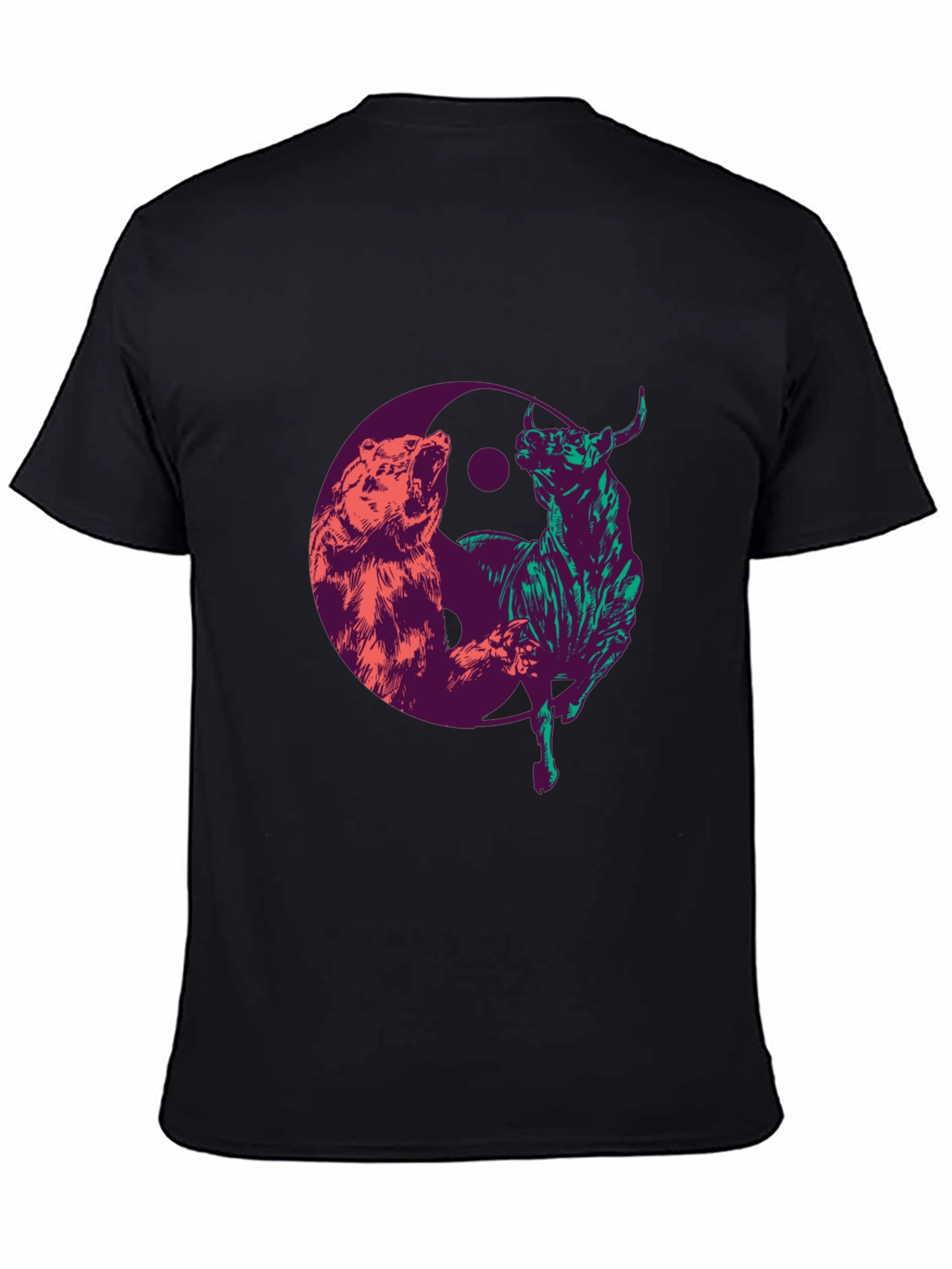 Black Yin Yang Bull and Bear Graphic T-Shirt view 4