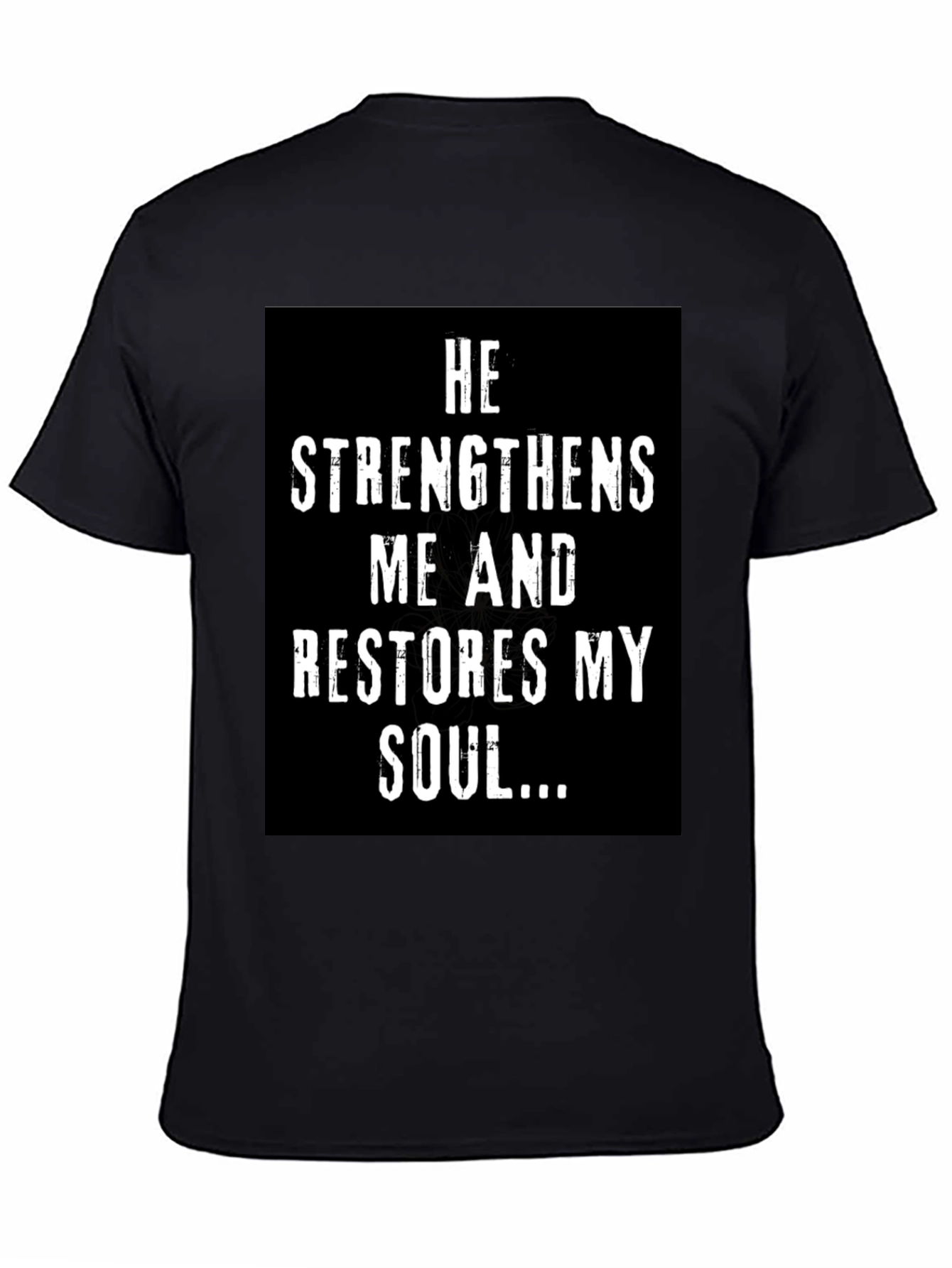 Black Faith-Inspired Black T-Shirt: He Strengthens Me... view 4
