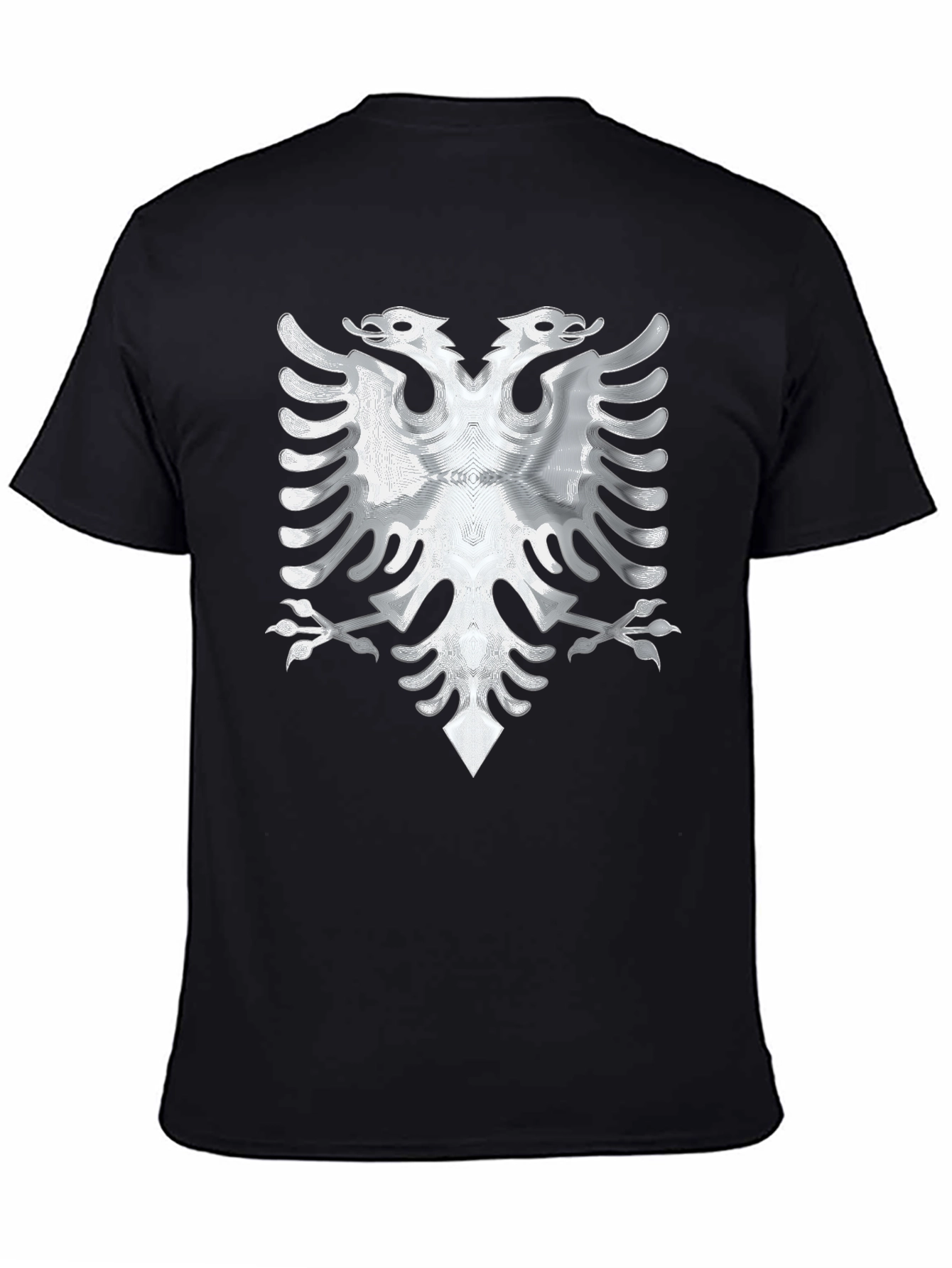 Black Tee with Silver Albanian Eagle Graphic - 4