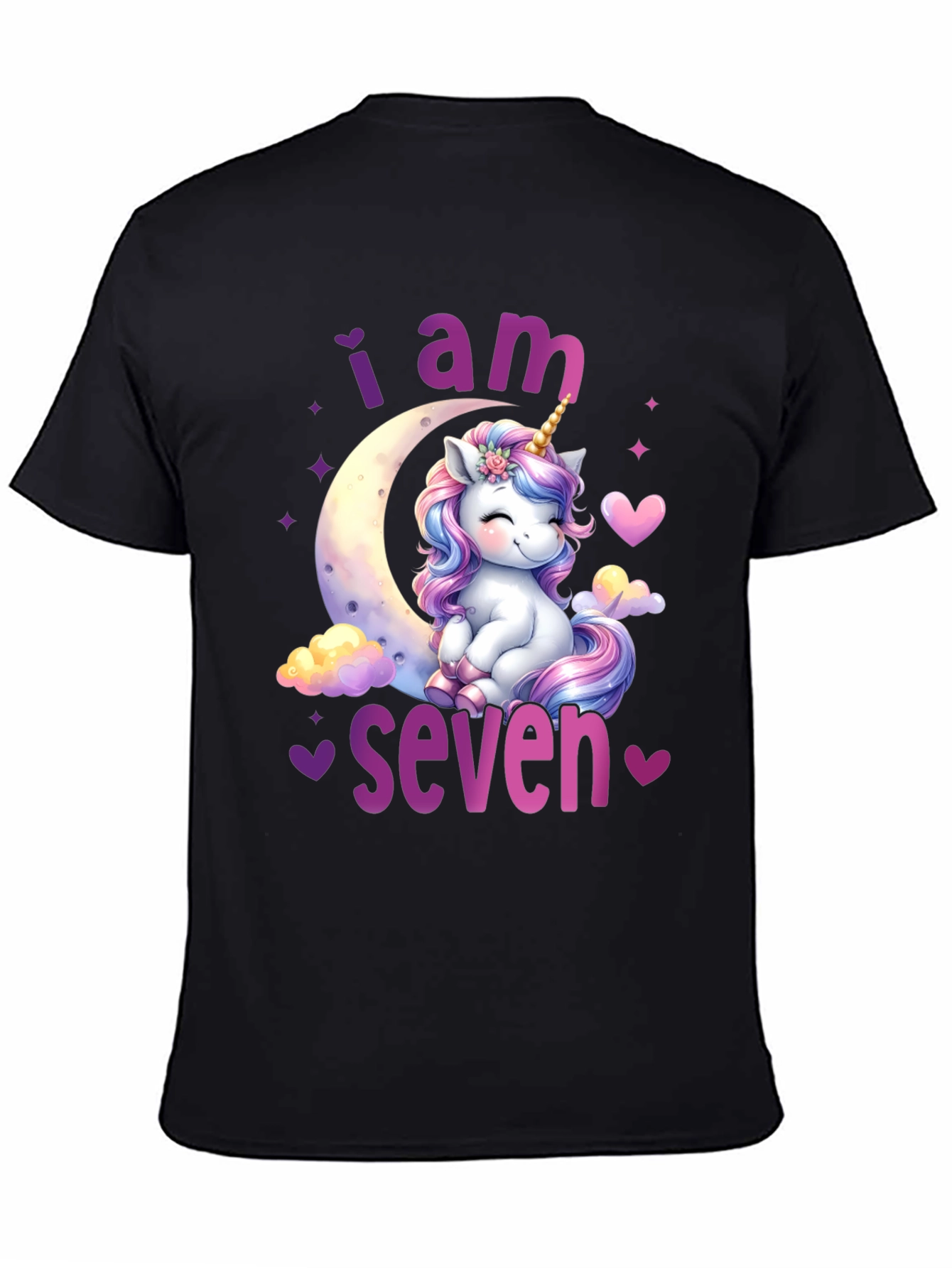 Black 7th Birthday Unicorn T-Shirt view 4