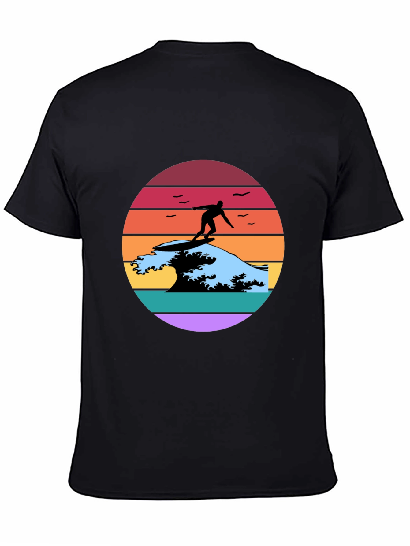 Black Retro Surfer Wave Graphic Tee view 4