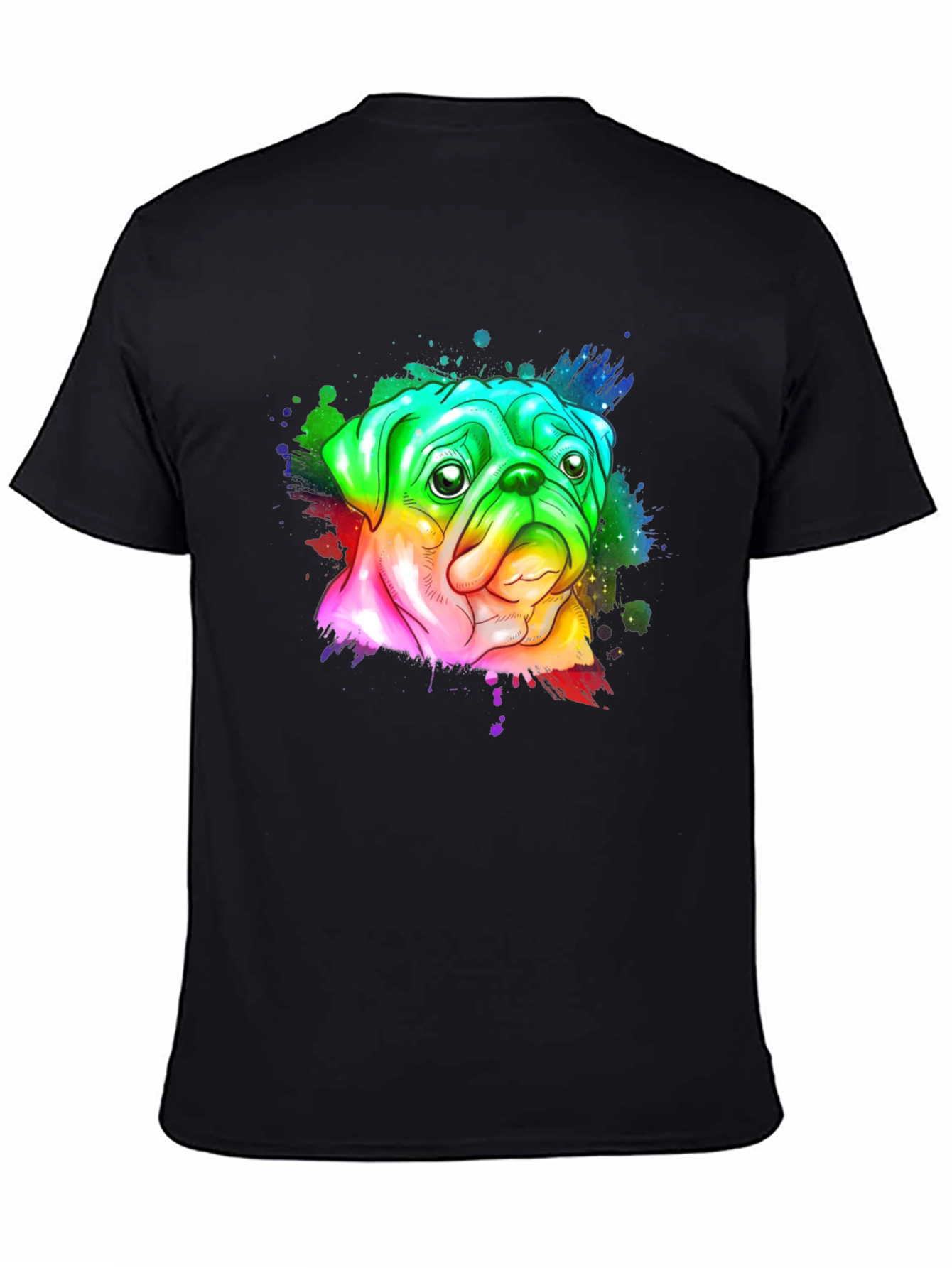 Black Rainbow Pug Graphic Tee - Men's Black T-Shirt view 4