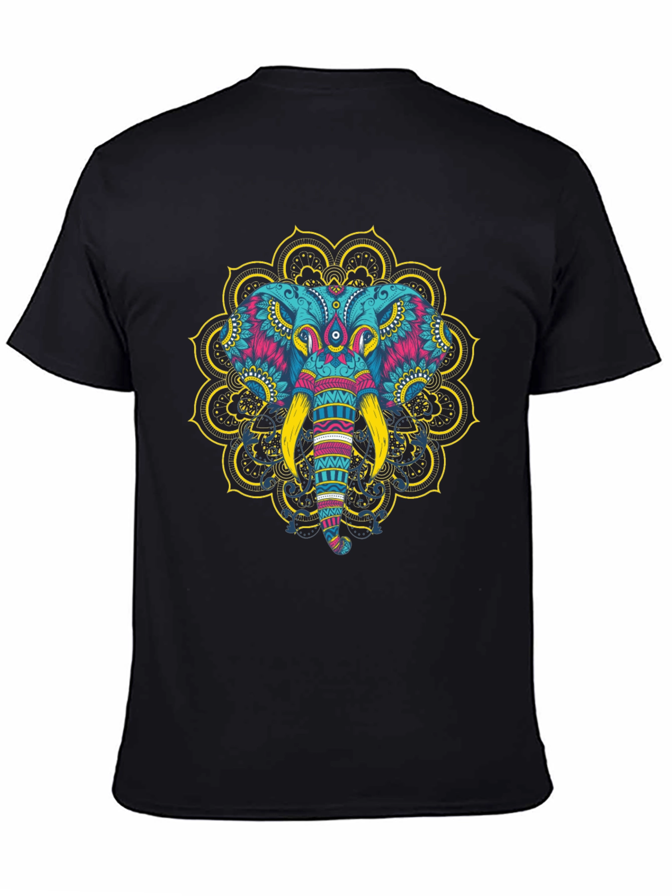 Black Elephant Mandala Graphic Tee - Men's Black T-Shirt view 4