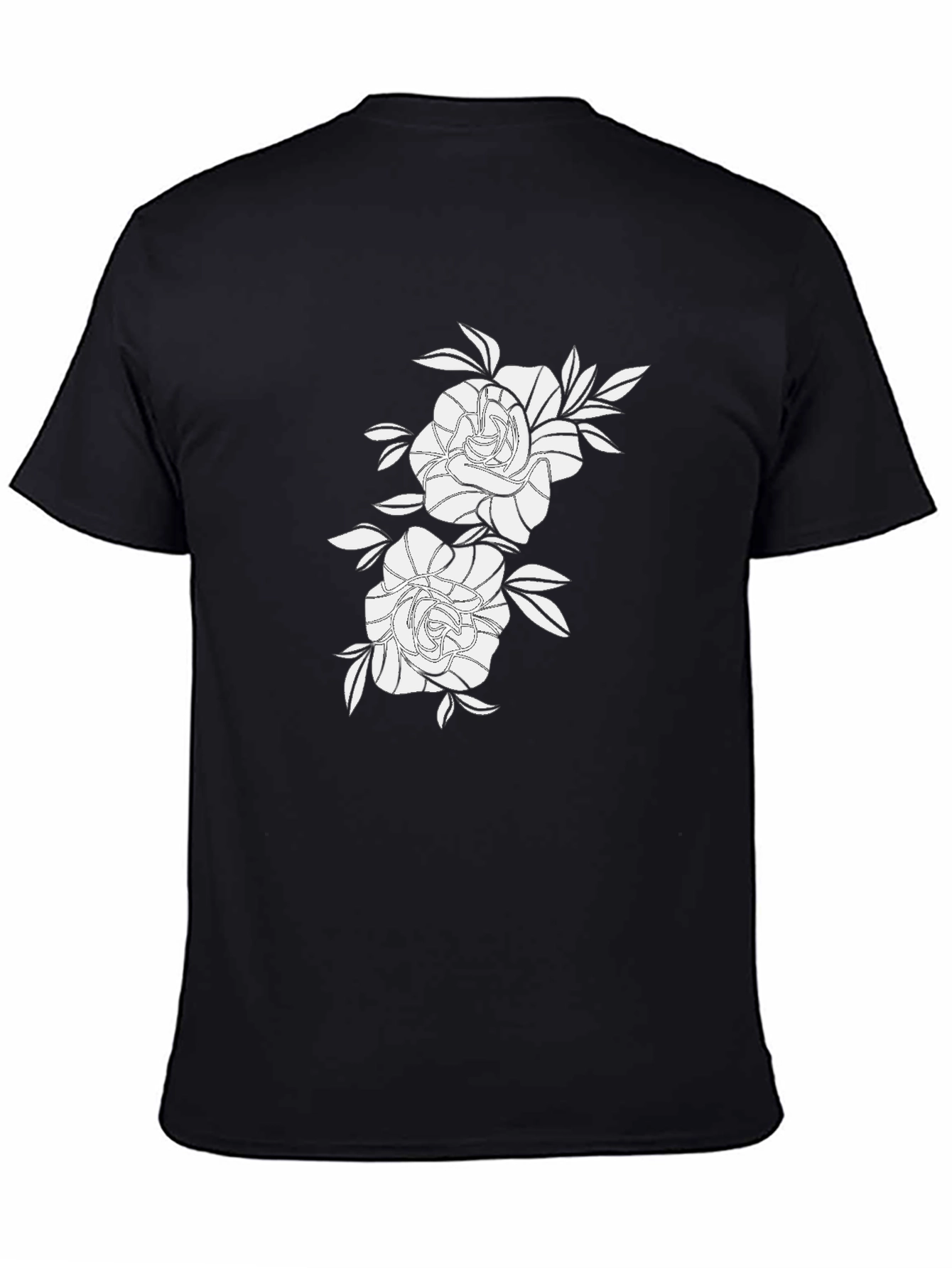 Black Black Graphic Tee with Floral Rose Design view 4