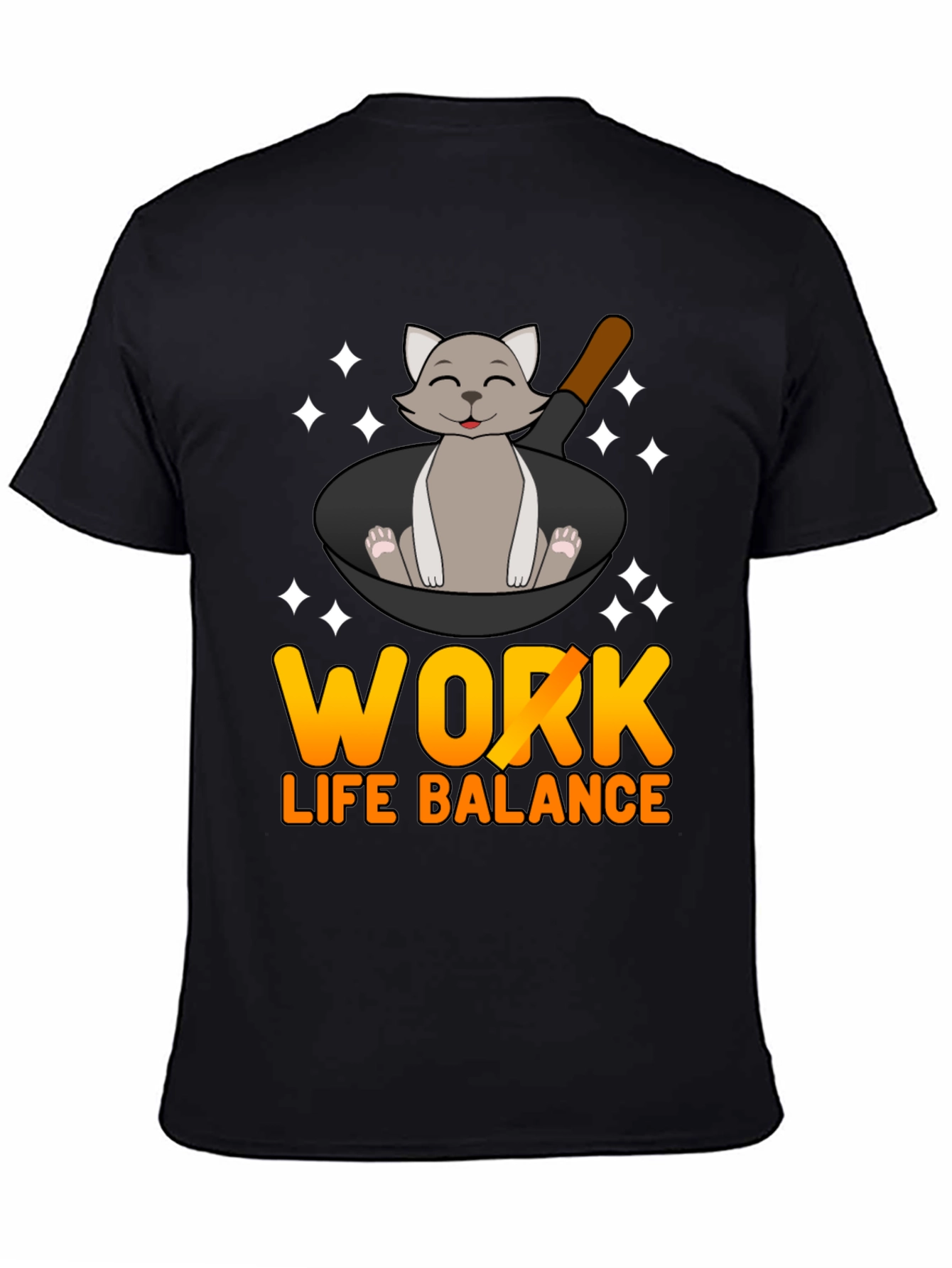 Black Work Life Balance Cat Pan T-Shirt view 4