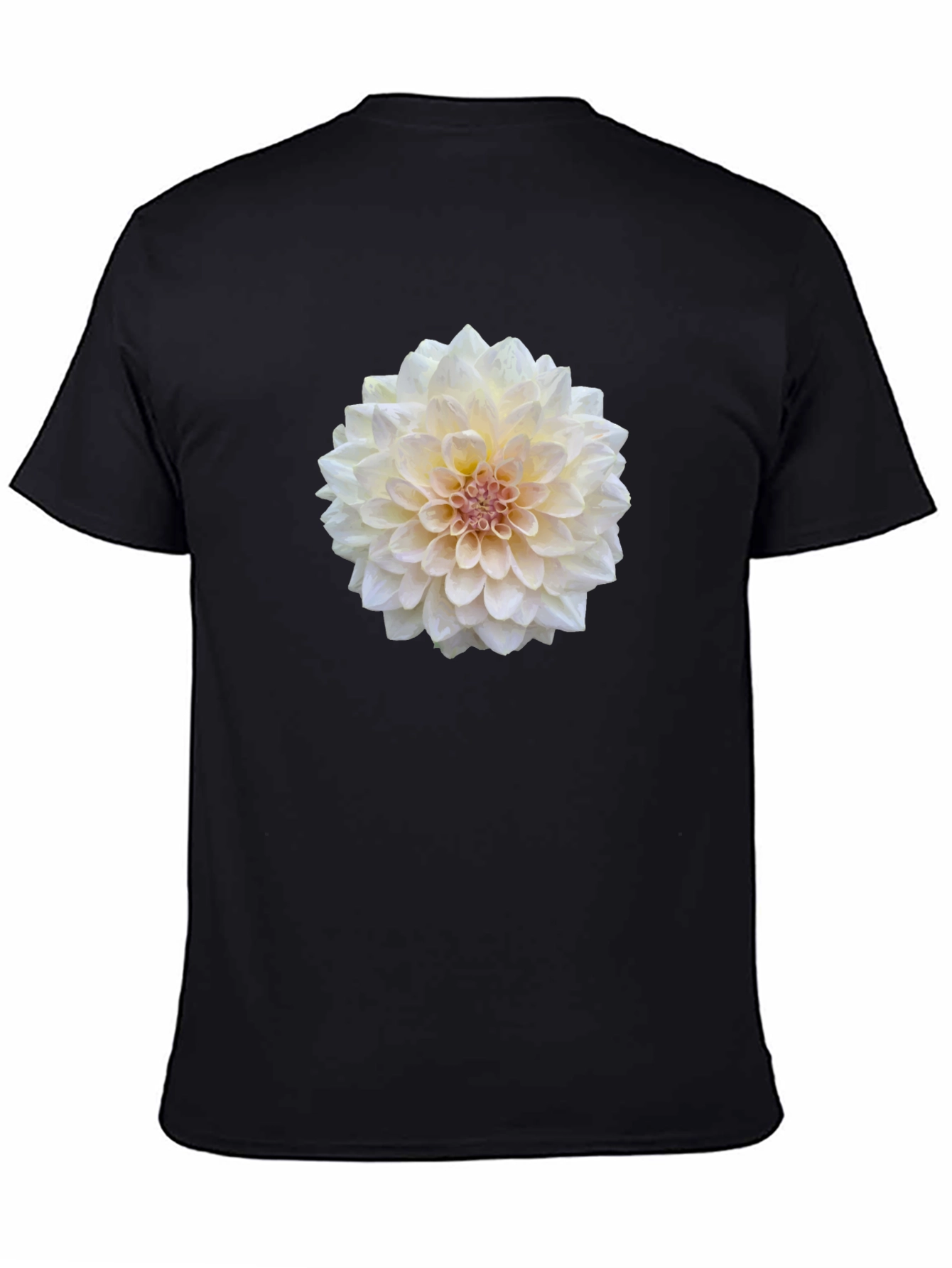 Black Floral Tee - Elegant Dahlia Flower Print T-Shirt view 4