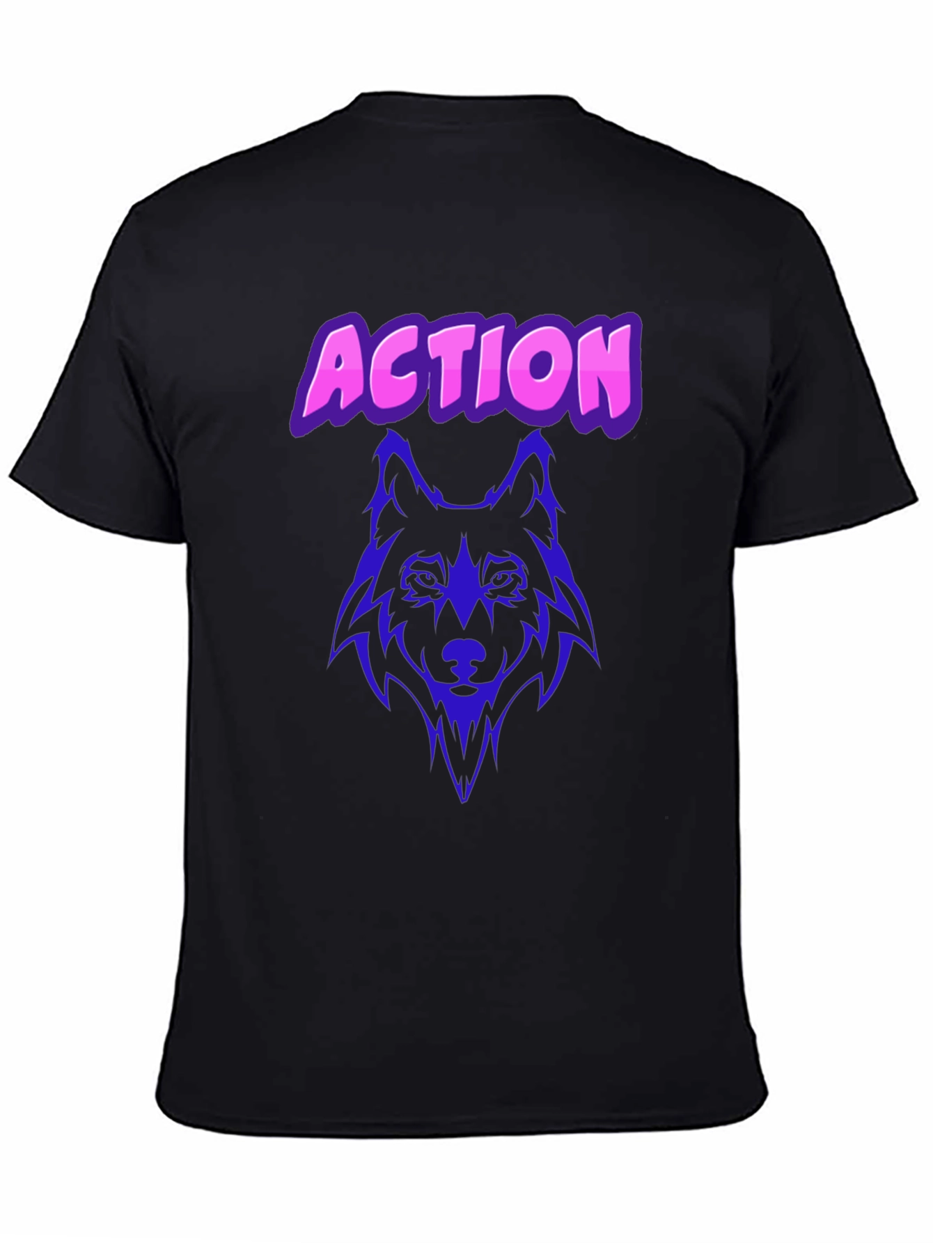 Black Action Wolf Graphic Tee - Black Cotton T-Shirt view 4