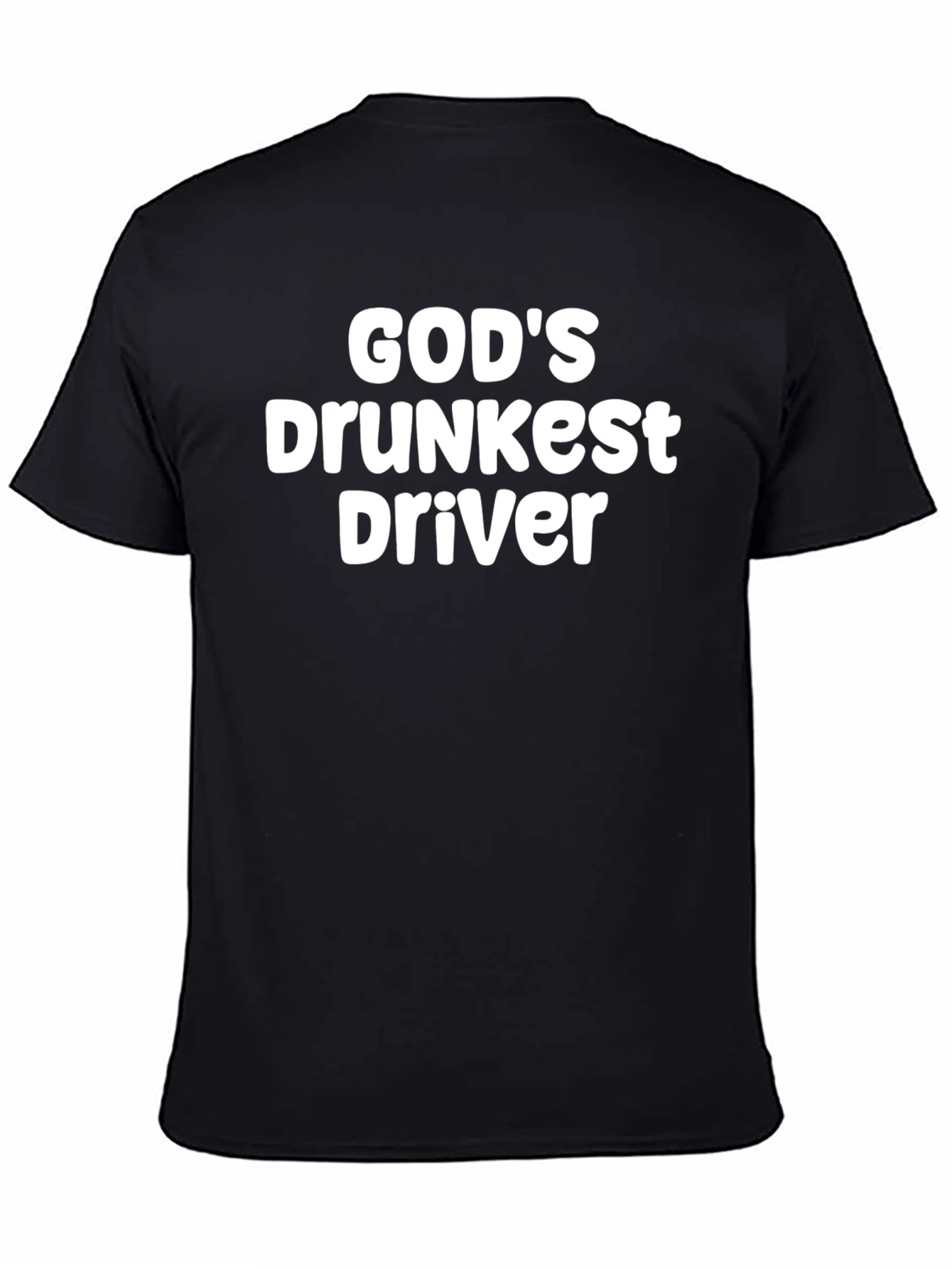 Black God's Drunkest Driver Funny T-Shirt view 4