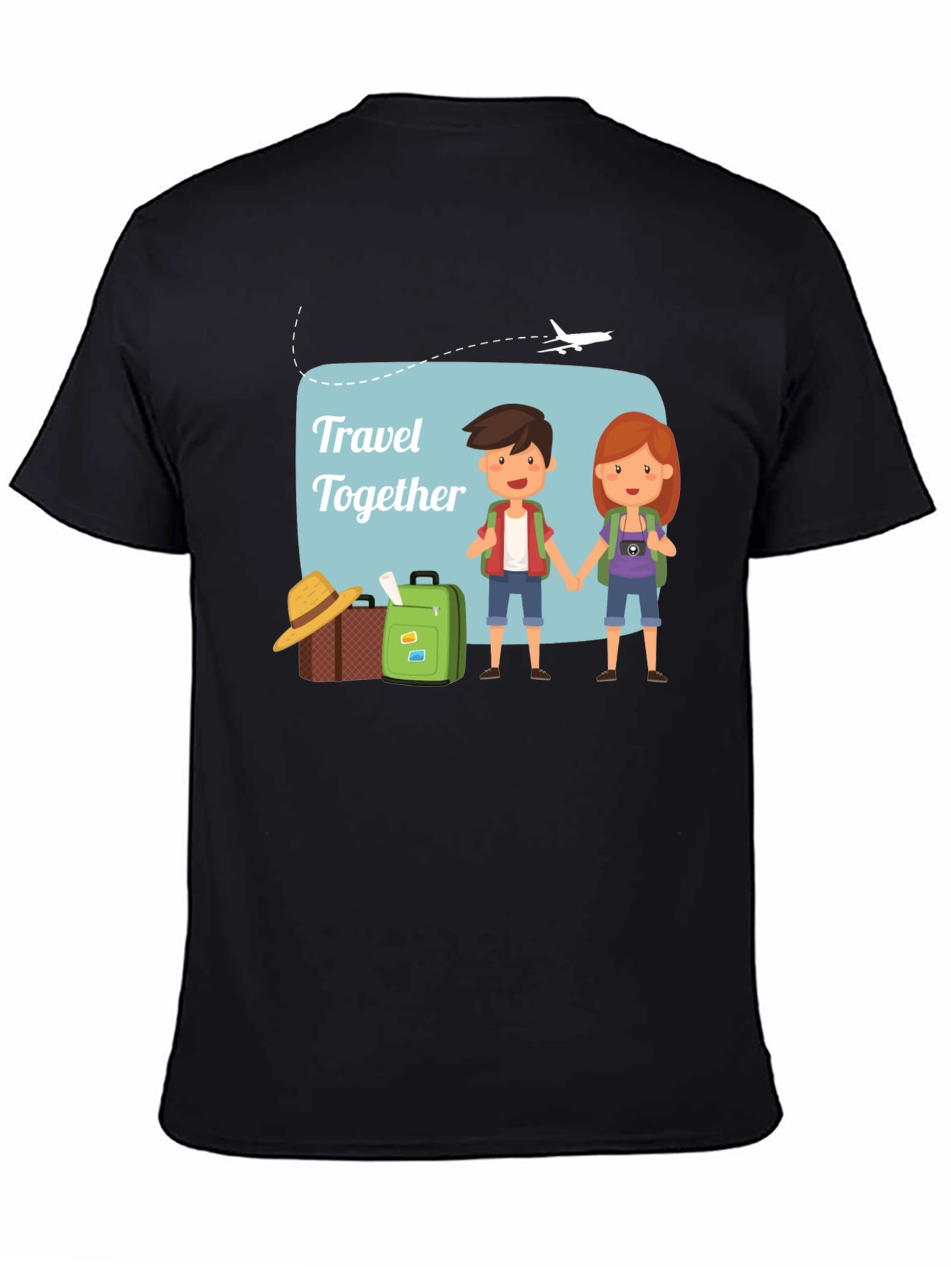 Black Travel Together T-Shirt, Vacation Tee view 4