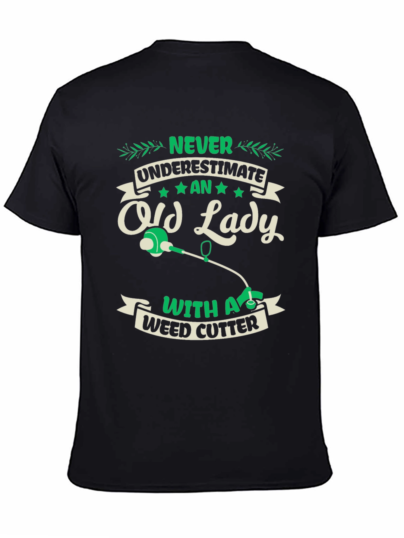 Black Never Underestimate Old Lady Weed Cutter T-Shirt view 4