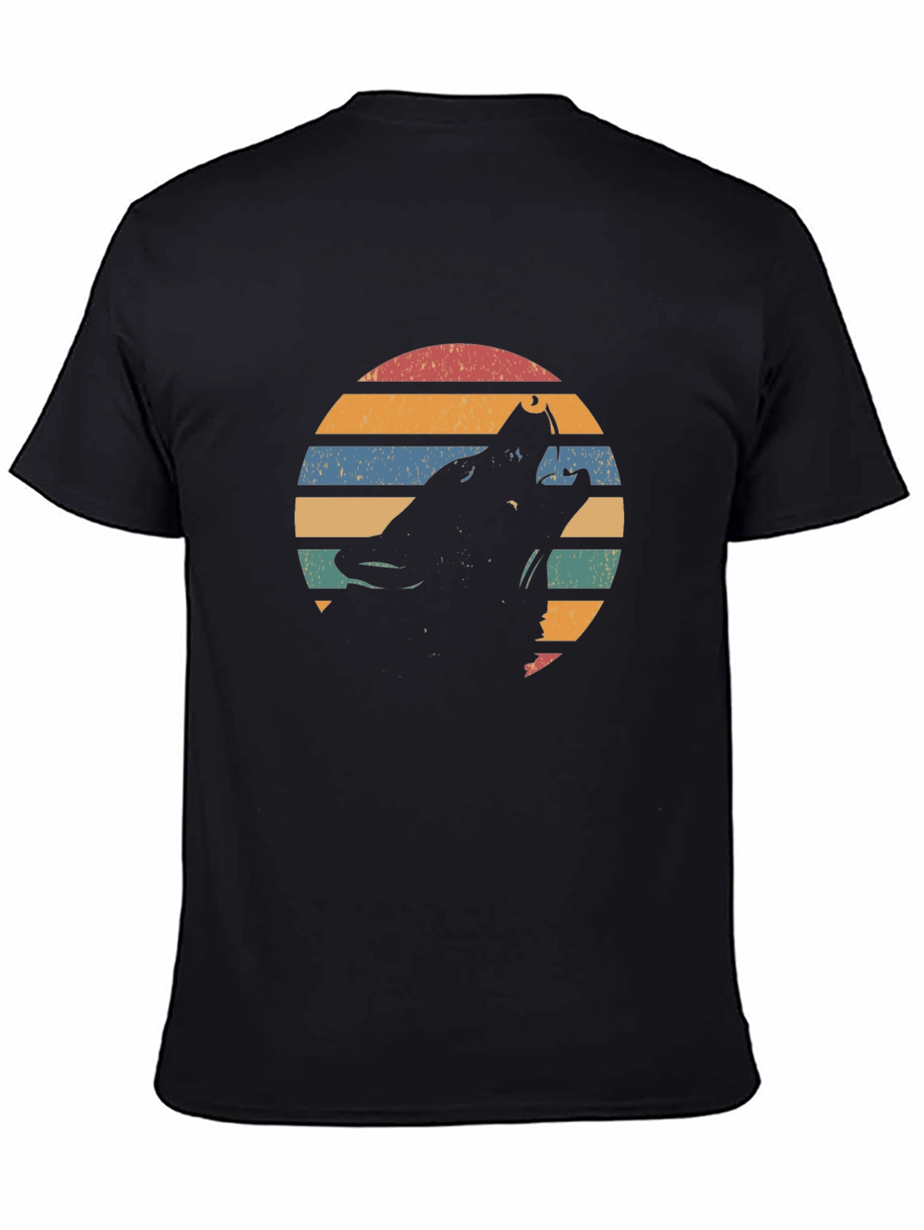 Black Retro Wolf Silhouette Graphic T-Shirt view 4