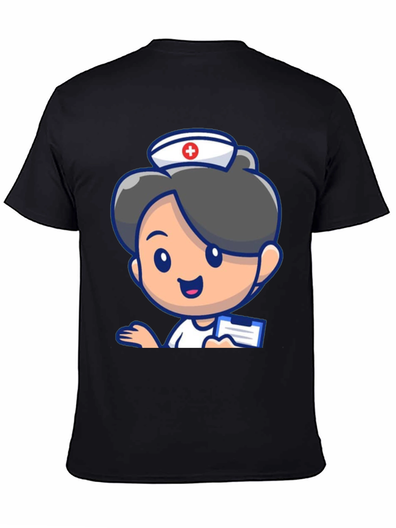 Black Cartoon Nurse Graphic Tee - Novelty Black T-Shirt view 4