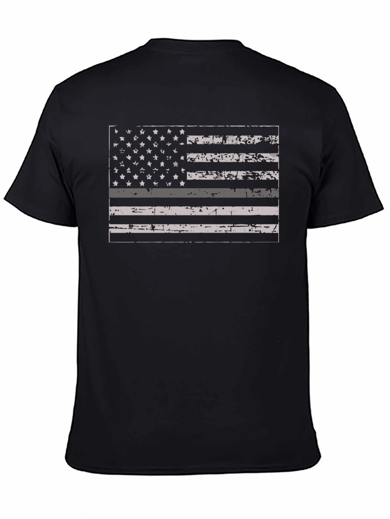 Black Distressed Thin Gray Line American Flag T-Shirt view 4