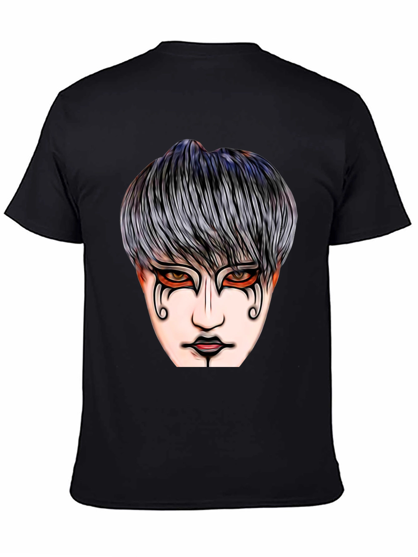 Black Graphic Print T-Shirt with Mysterious Face Design view 4