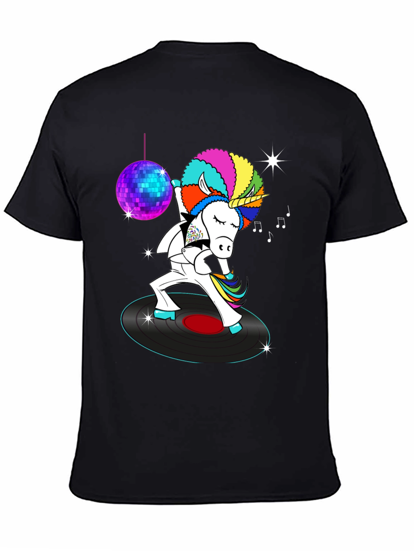 Black Disco Unicorn Graphic T-Shirt - Funky Dance Tee view 4