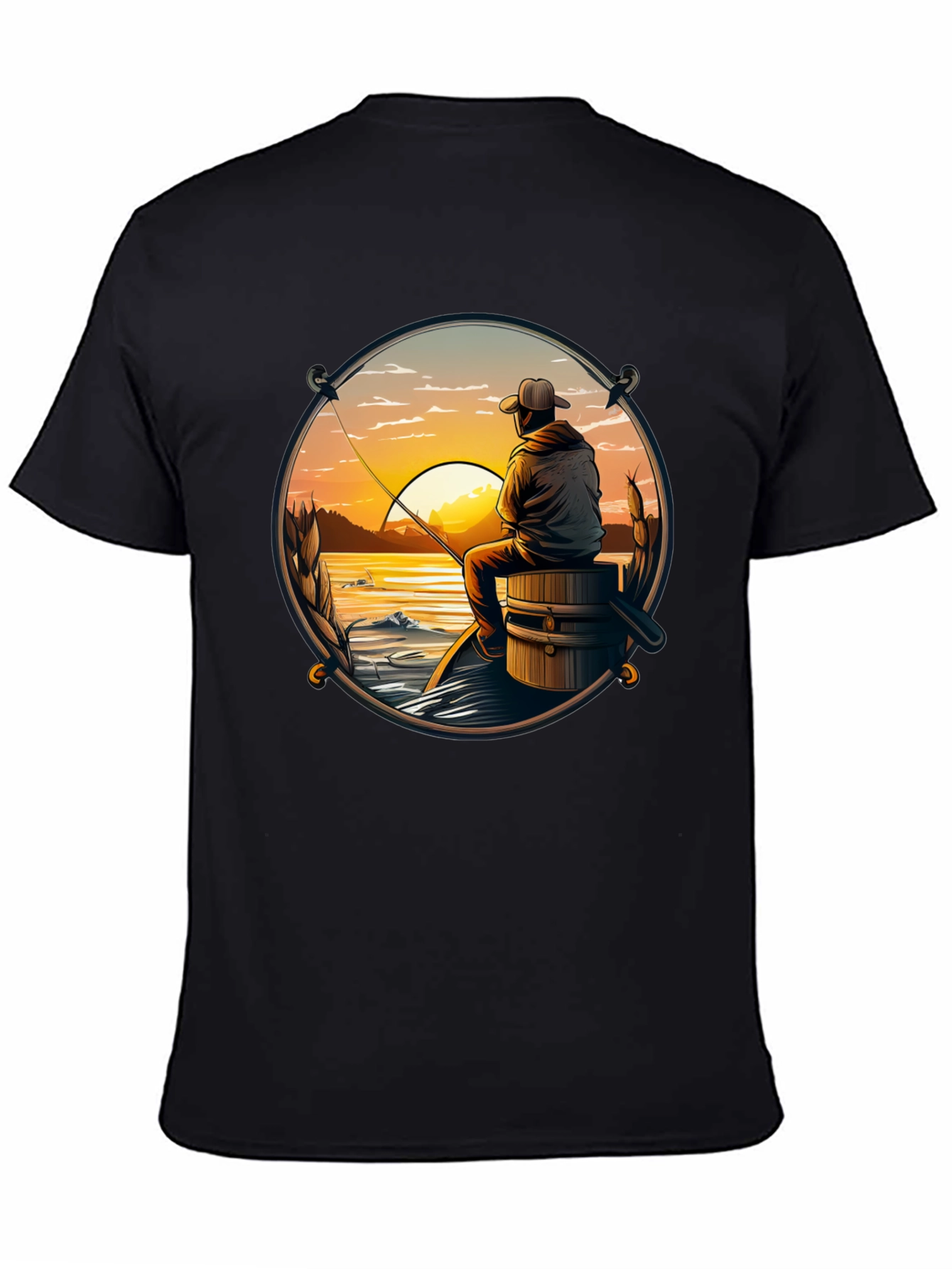 Black Fishing Sunset T-Shirt view 4