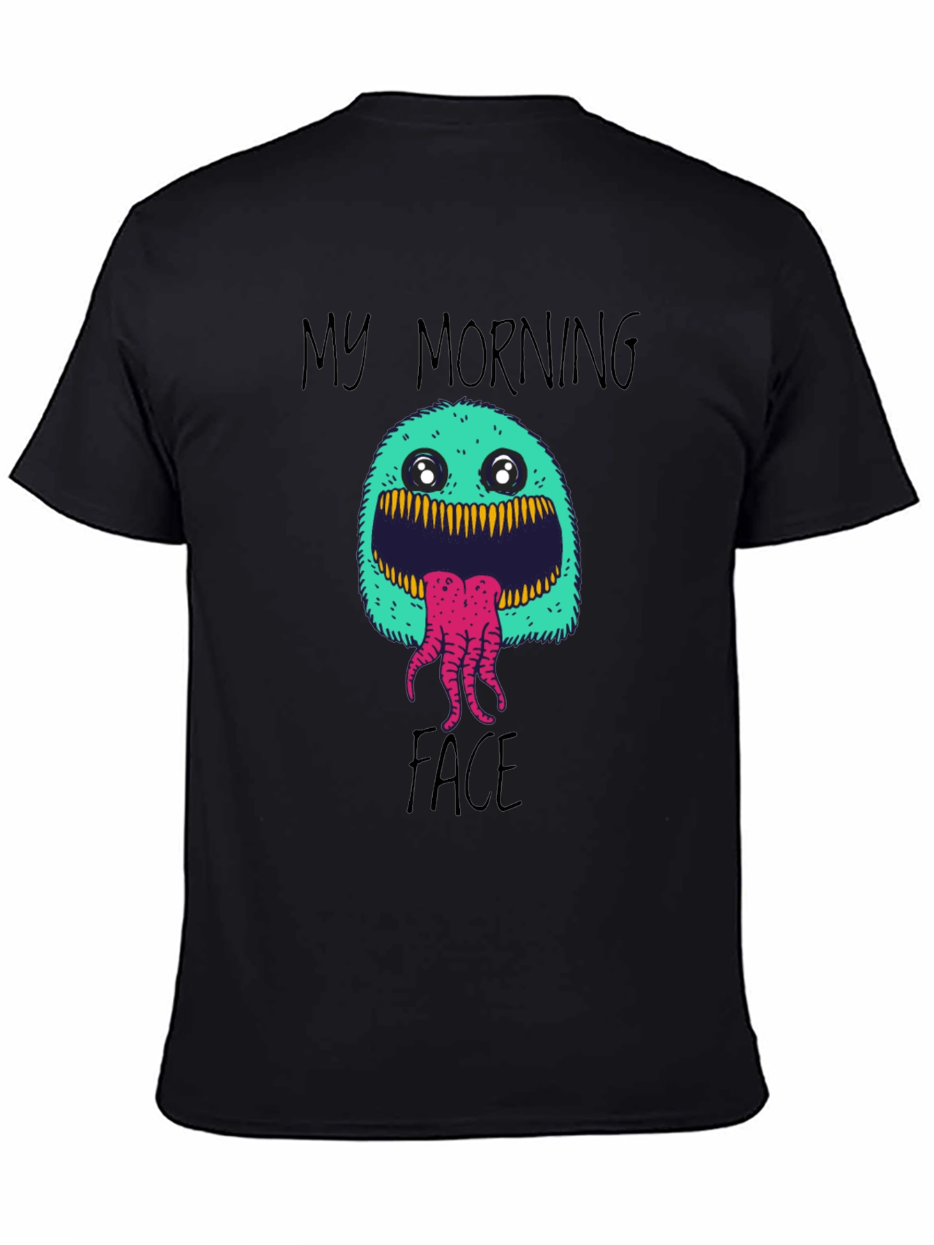 Black My Morning Face T-Shirt - Funny Monster Graphic Tee view 4