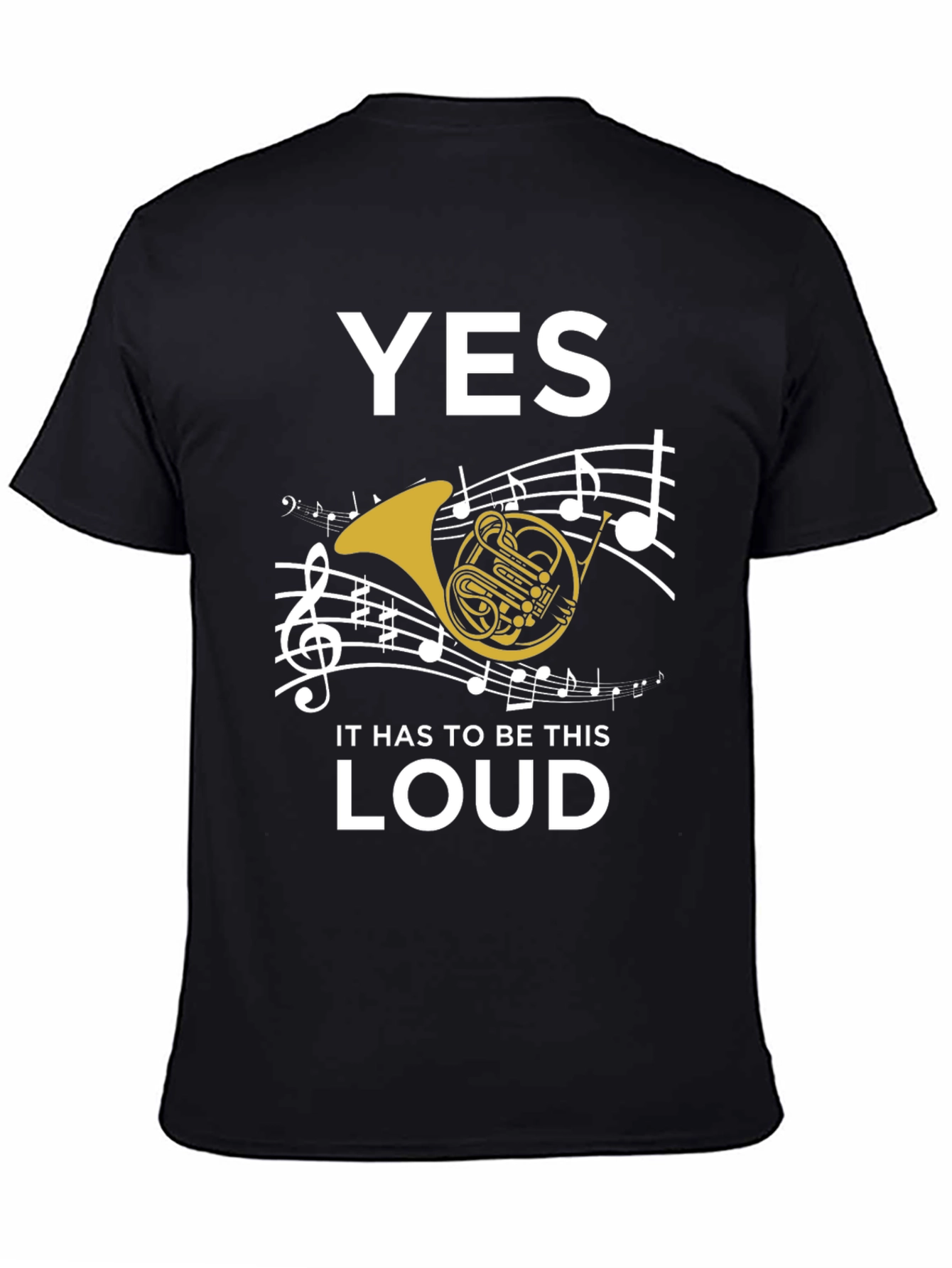 Black Funny French Horn Music T-Shirt view 4