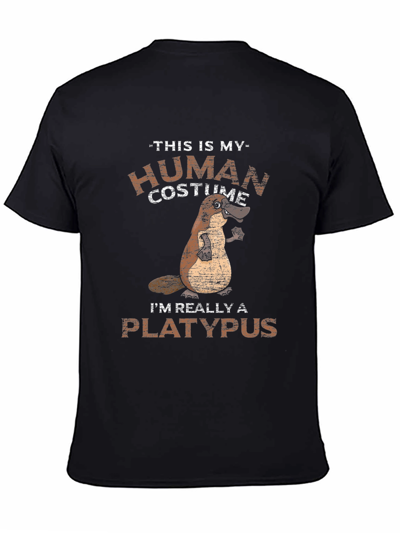 Black Human Costume I'm Really A Platypus Funny T-Shirt view 4