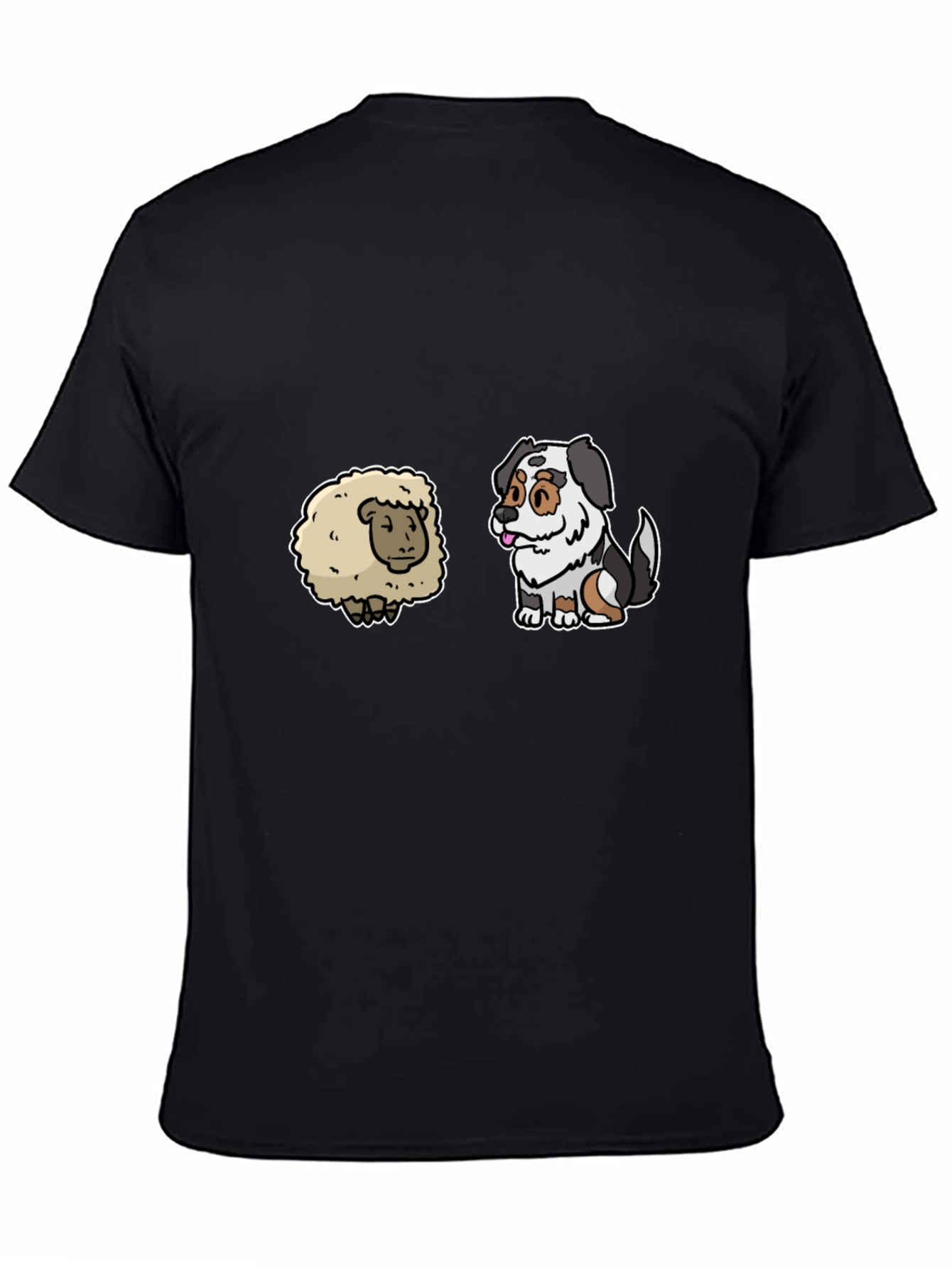 Black Sheepdog Cartoon Graphic Black T-Shirt view 4
