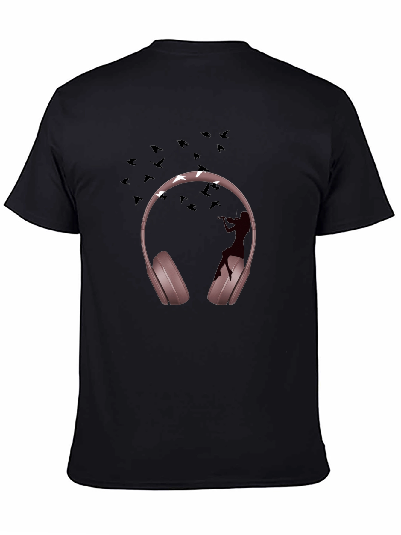 Black Headphones Music Graphic T-Shirt - Black view 4