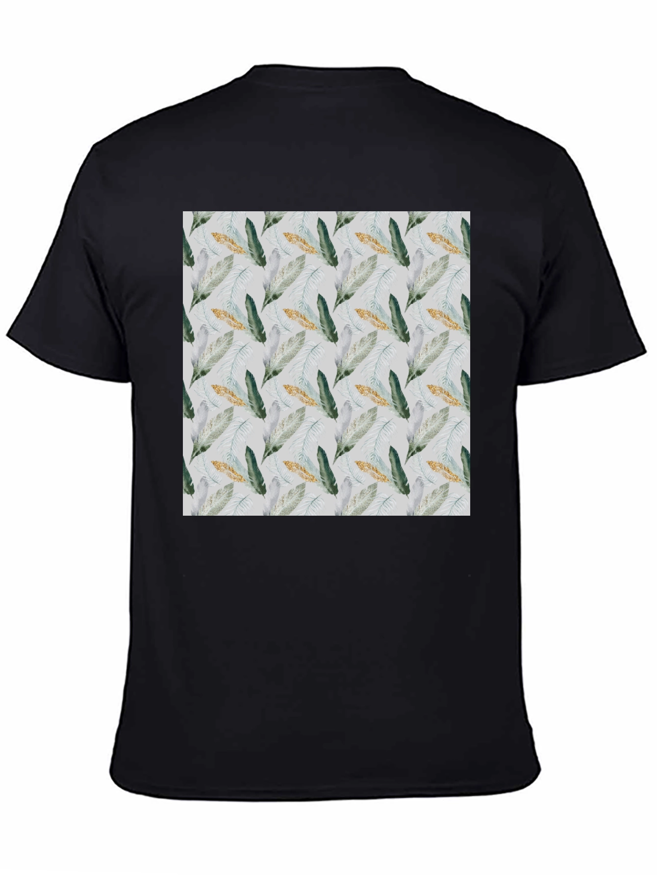 Black Feather Pattern Black T-Shirt view 4