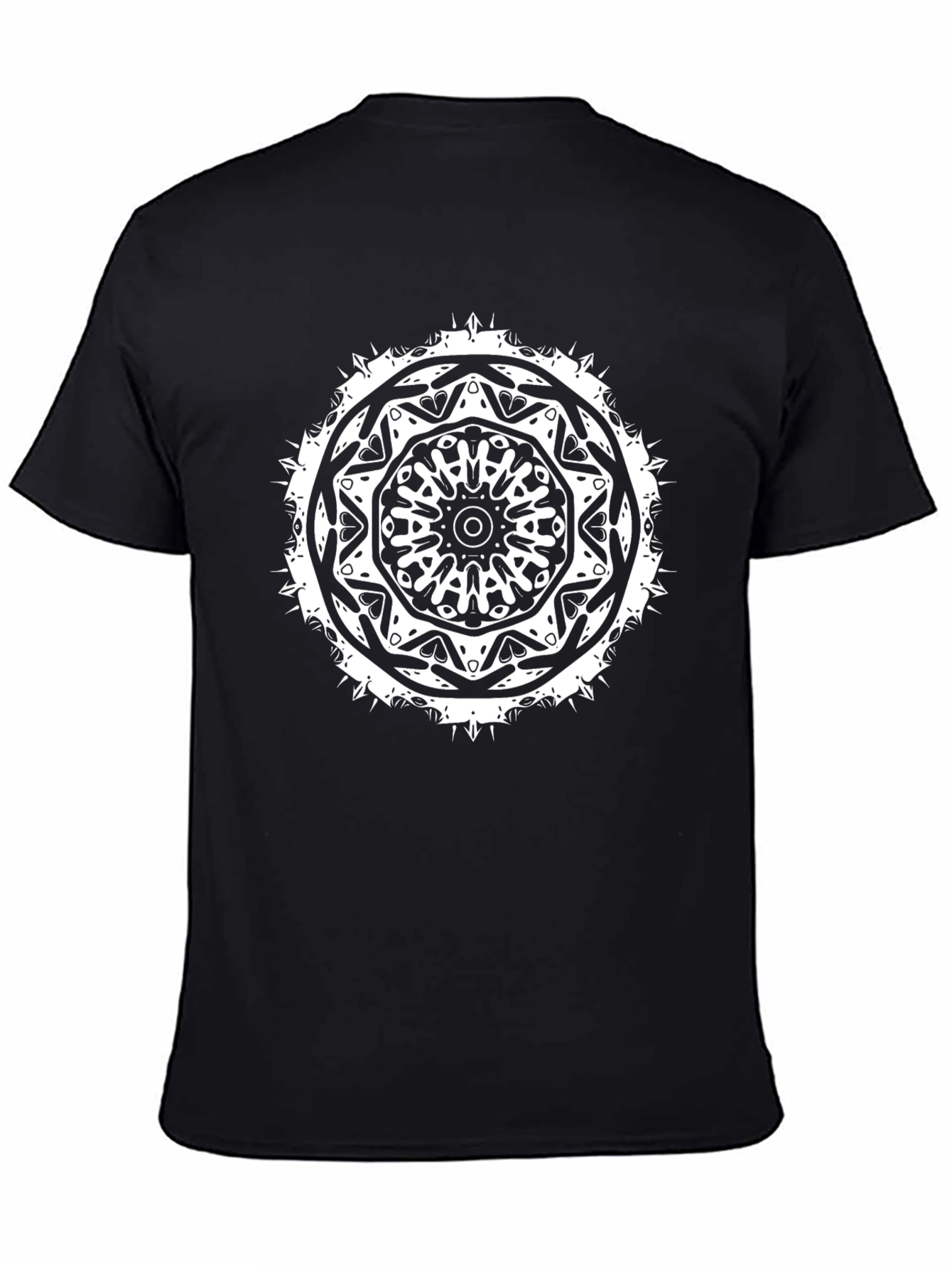 Black Men's Black T-Shirt with White Mandala Design view 4