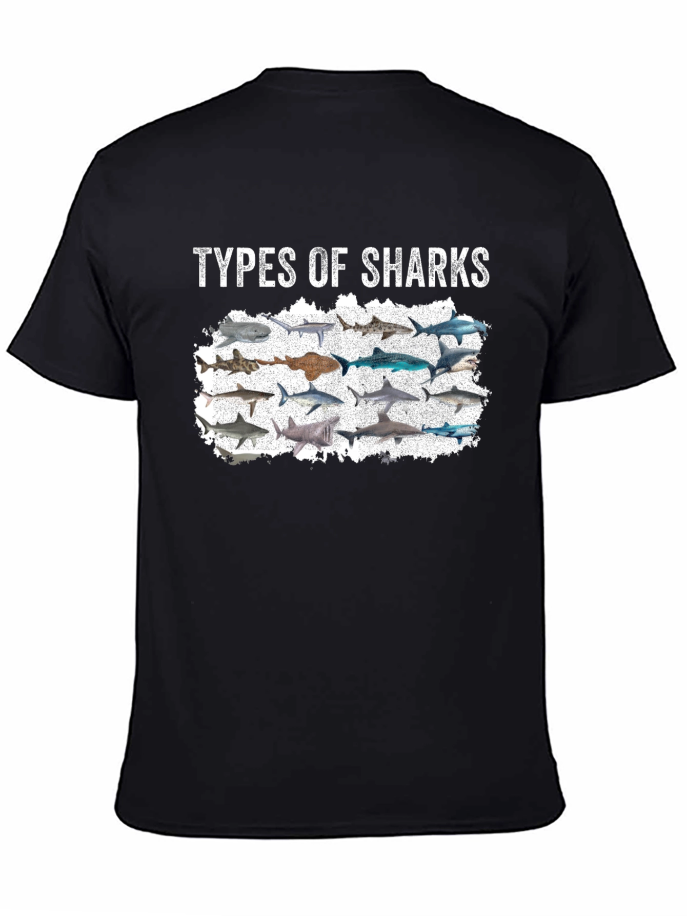 Black Types of Sharks Black T-Shirt view 4