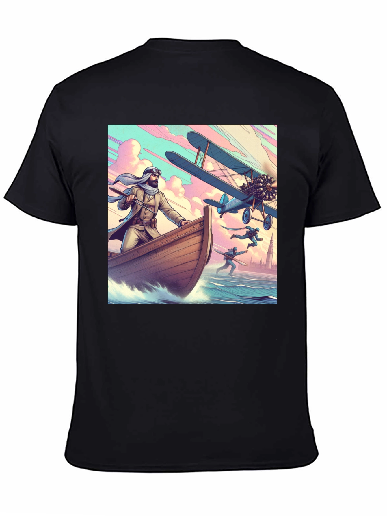 Black Adventure Print T-Shirt - Unique Graphic Tee view 4