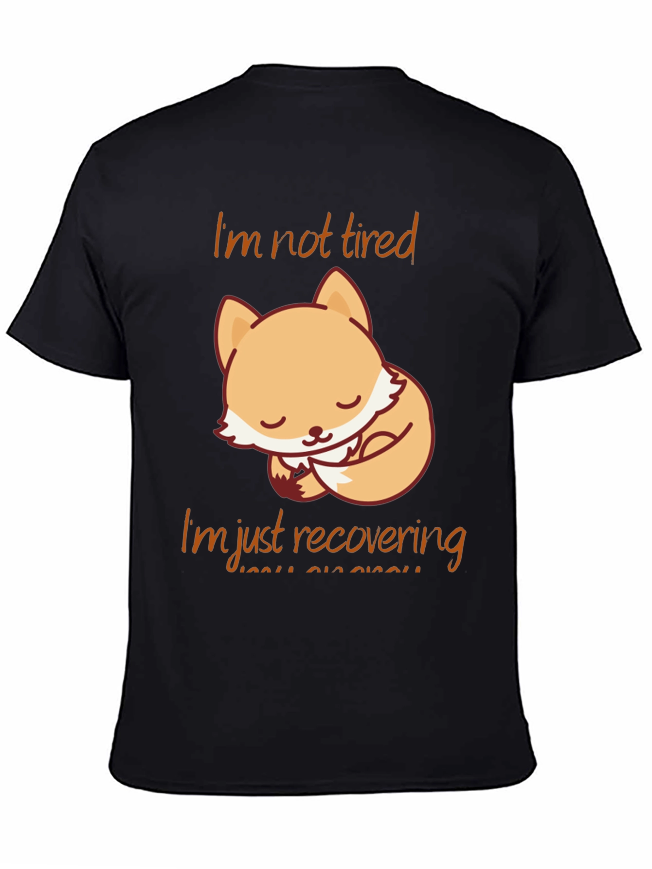 Black Cute Fox "I'm Not Tired" Graphic T-Shirt view 4