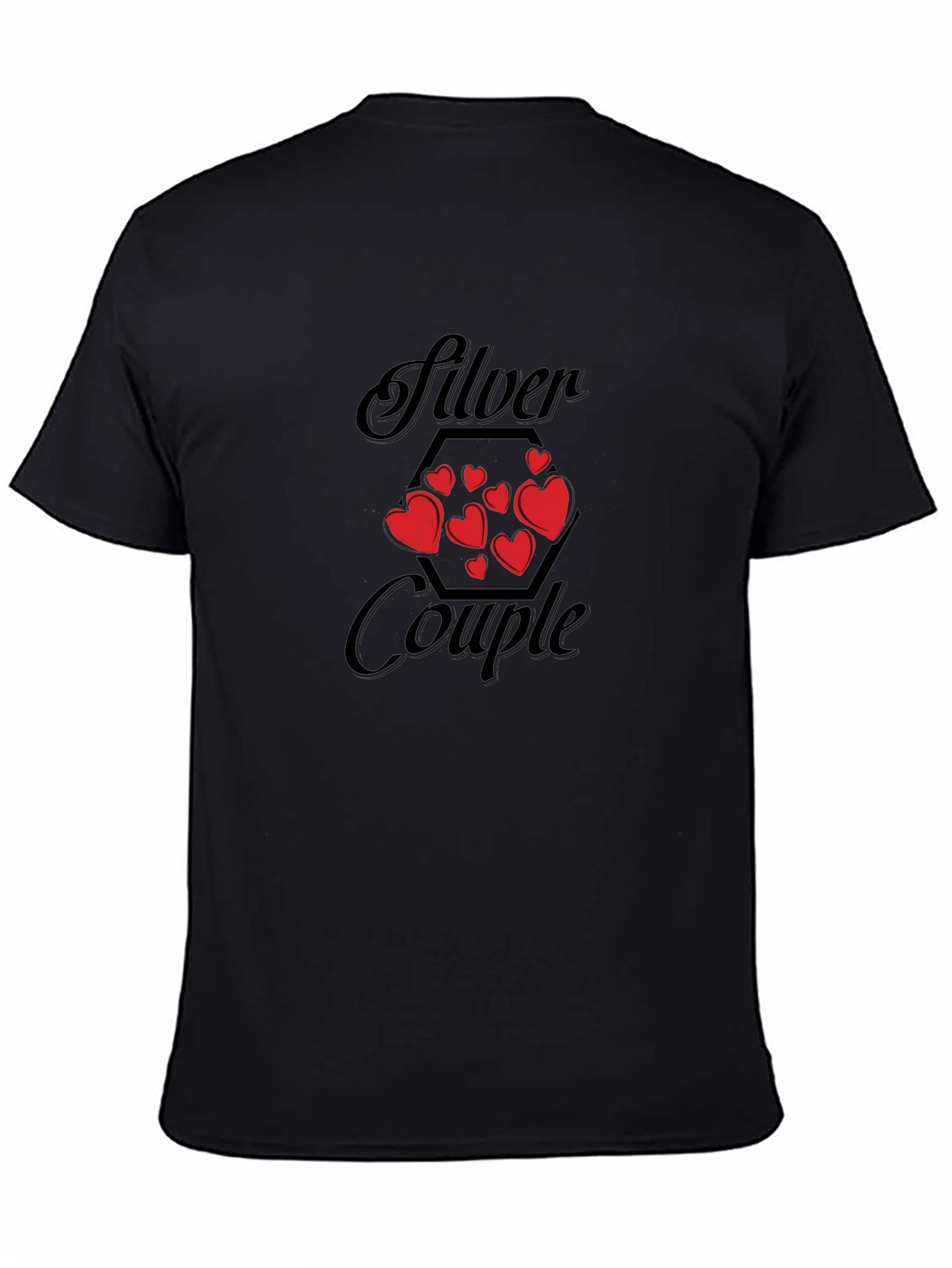 Black Silver Couple Heart T-Shirt view 4
