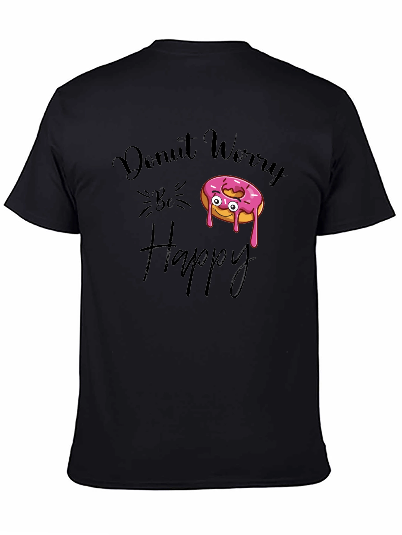 Black Donut Worry Be Happy Black Graphic Tee view 4