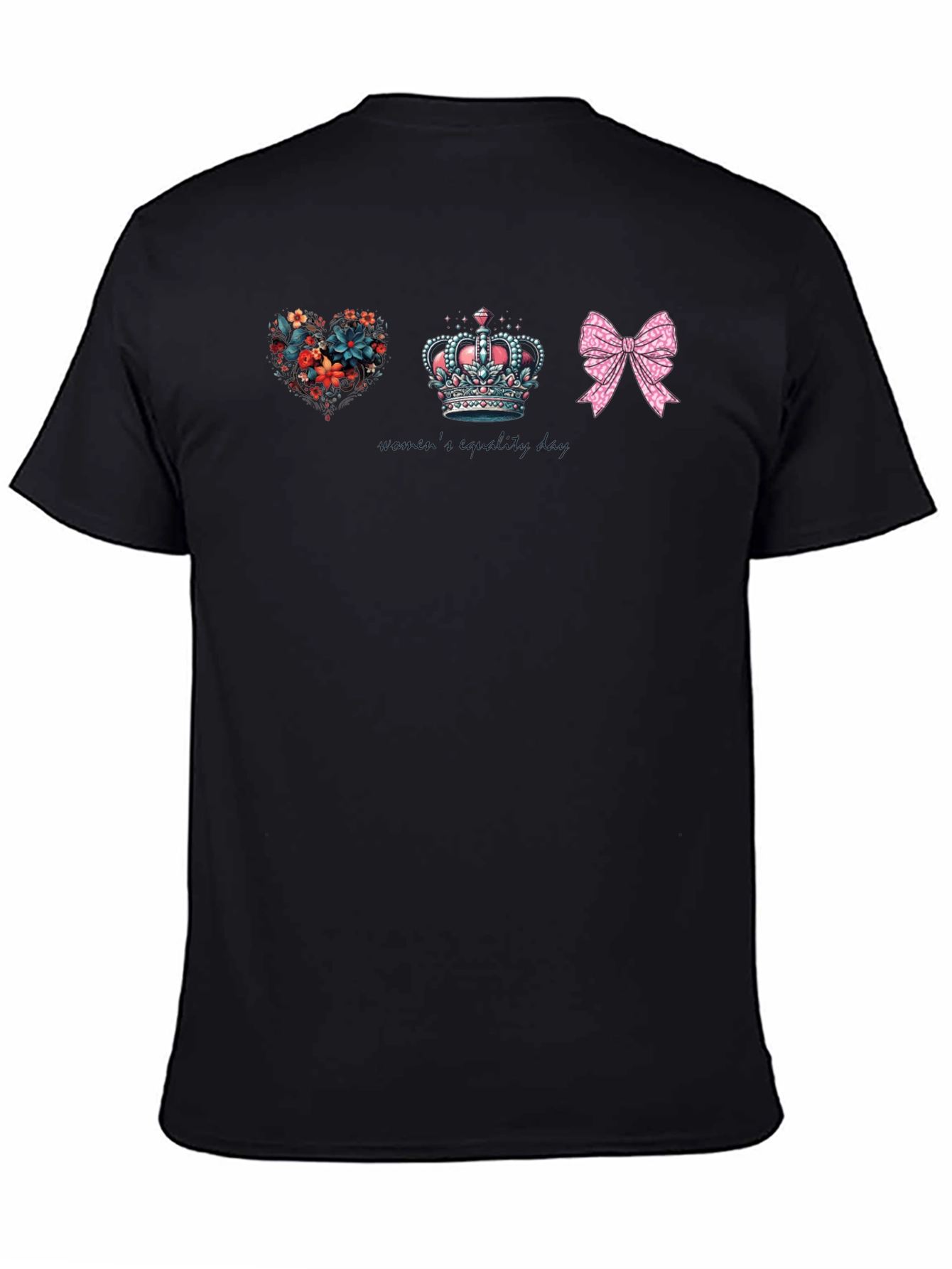 Black Floral Heart Crown Bow Graphic Tee - Unisex view 4