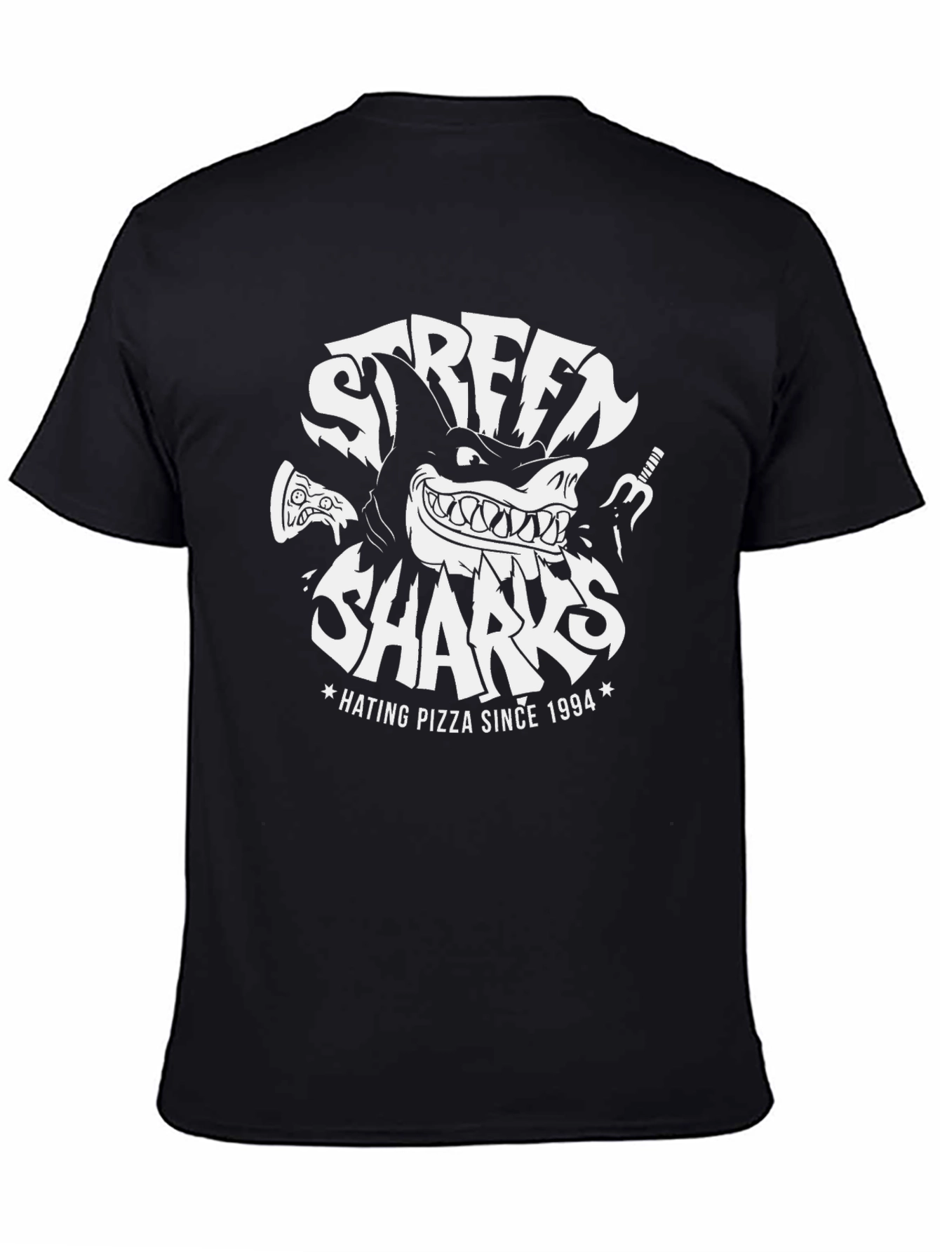 Black Street Sharks Hating Pizza Since 1994 Black T-Shirt view 4