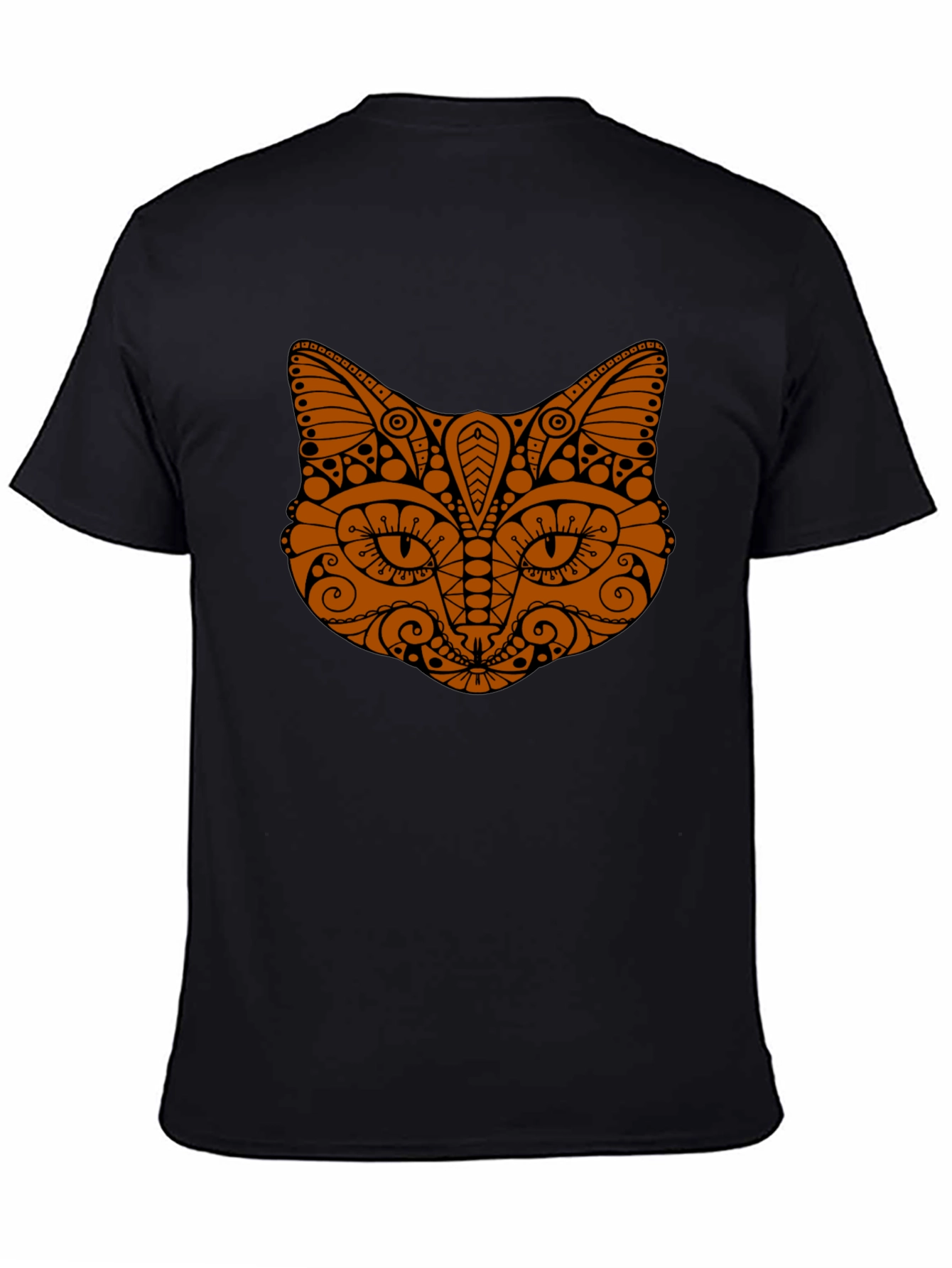 Black Tribal Cat Graphic Tee - Stylish Black T-Shirt view 4