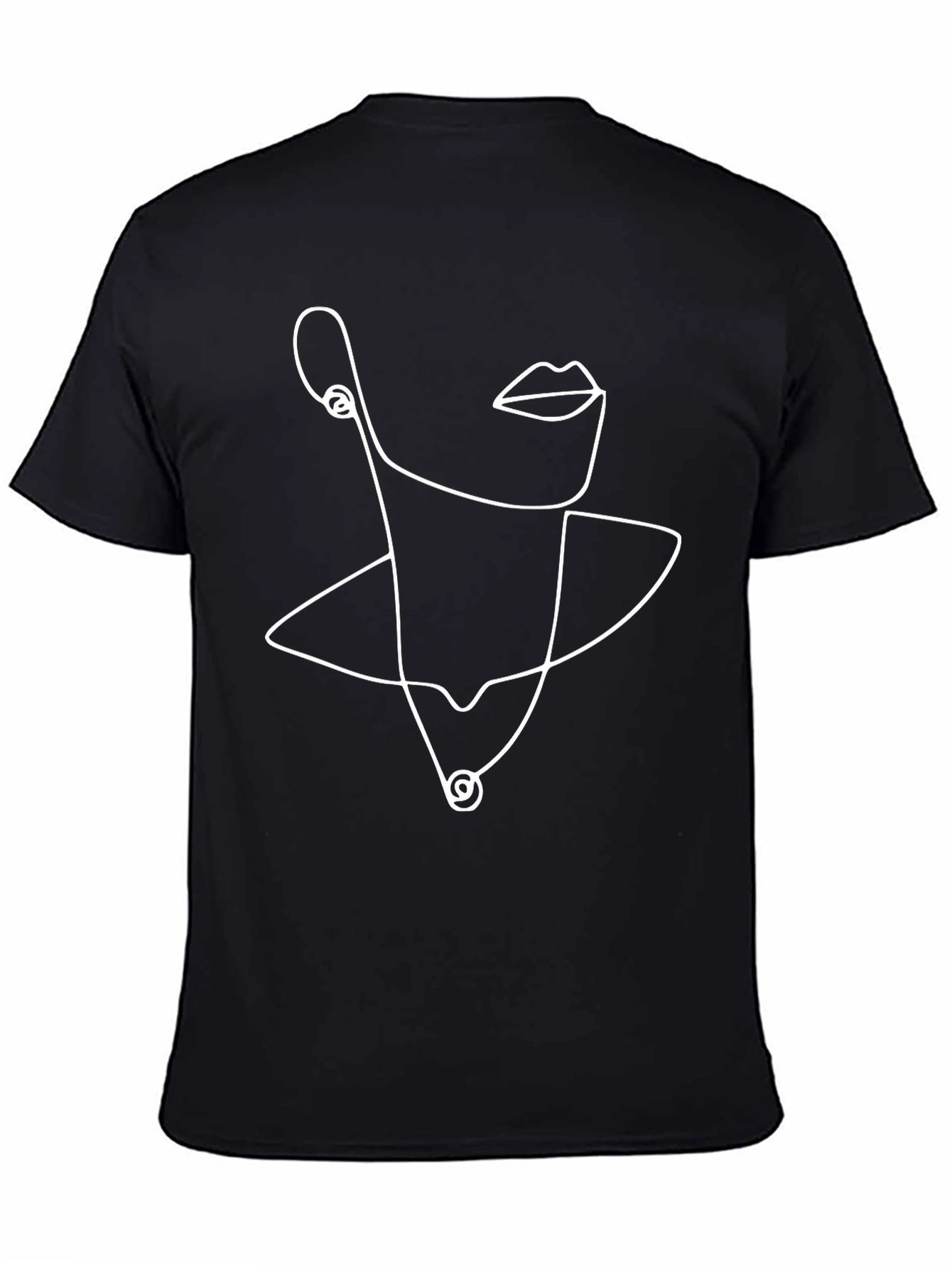 Black Abstract Line Art Tee - Minimalist Face Design, Black view 4