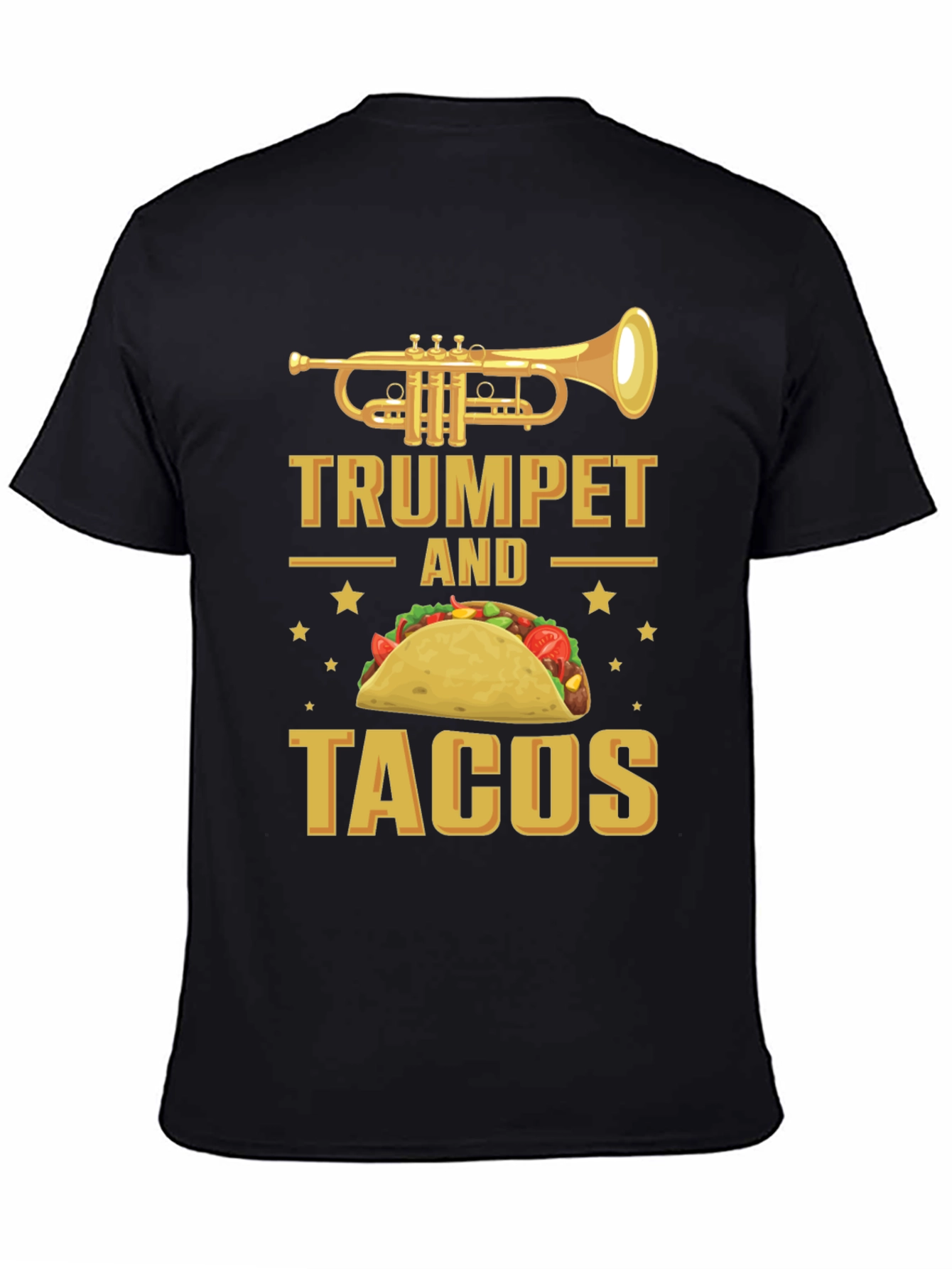 Black Trumpet and Tacos Graphic T-Shirt Funny Music Food Tee view 4