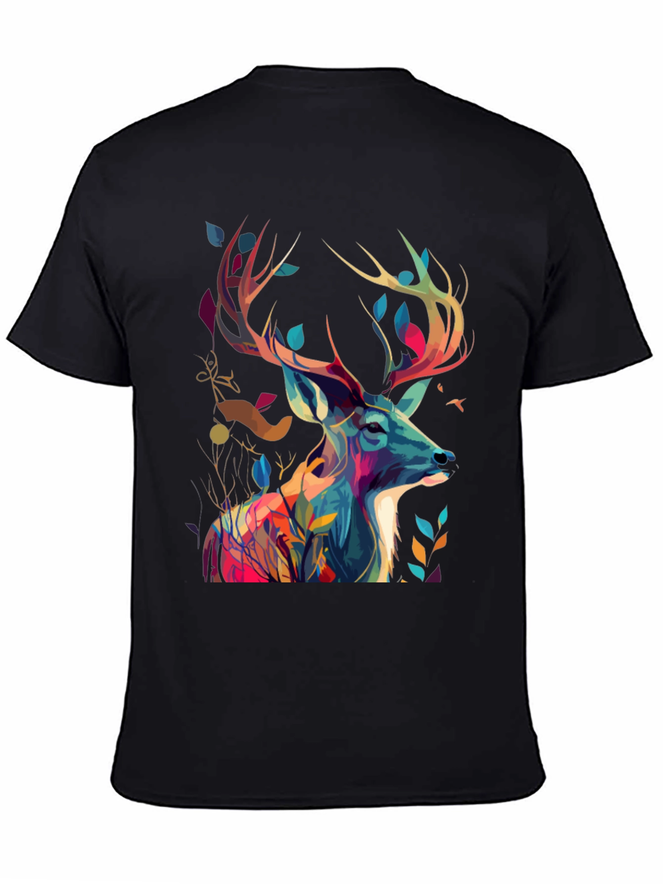 Black Artistic Deer Graphic Tee - Black Cotton Blend view 4