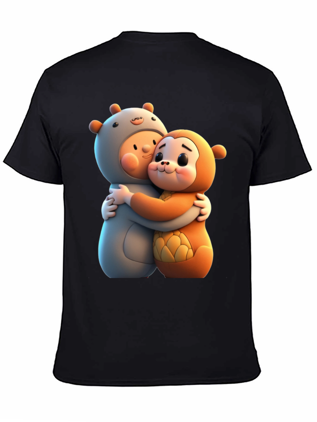 Black Cute Cartoon Character Hug Graphic Tee view 4