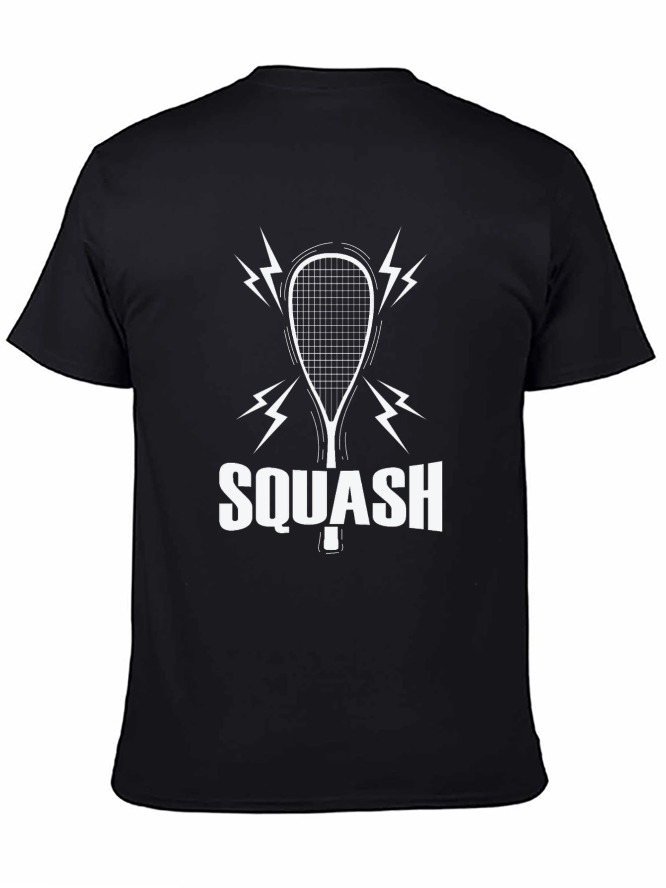 Black Squash Racket Graphic T-Shirt - Black Cotton Tee view 4