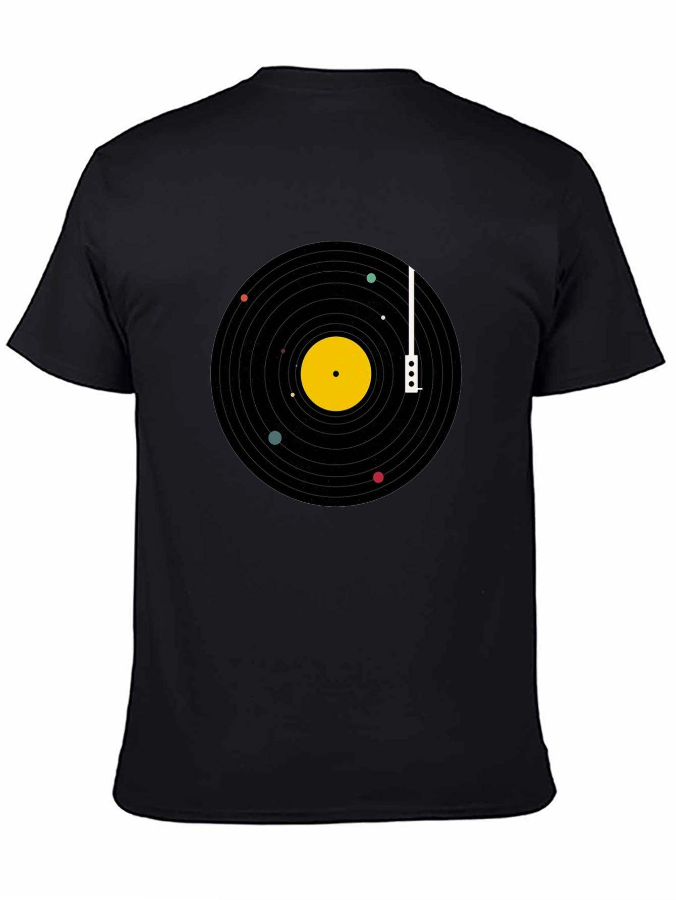 Black Planetary Vinyl Record T-Shirt - Black Cotton Tee view 4
