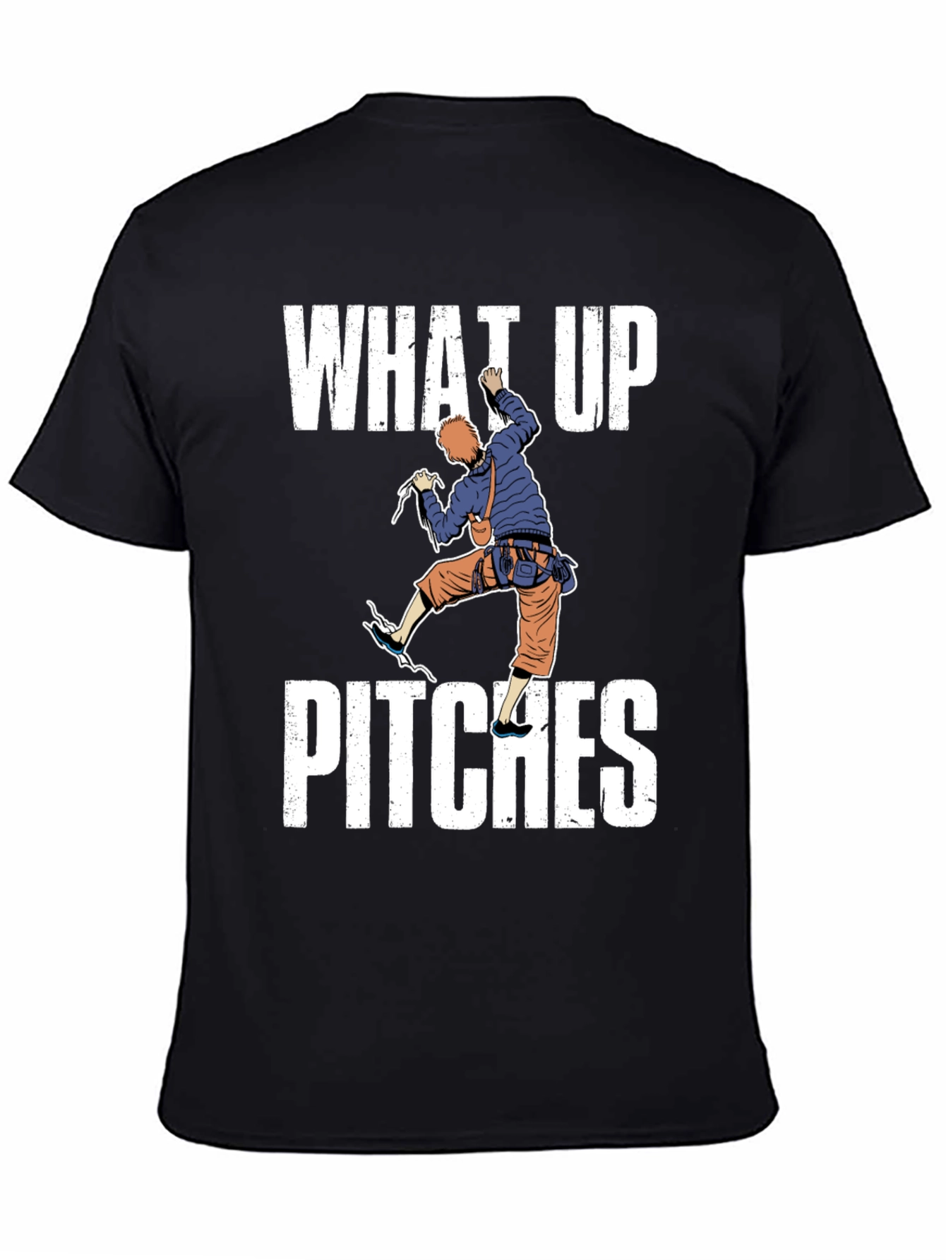 Black What Up Pitches Climbing Graphic T-Shirt view 4