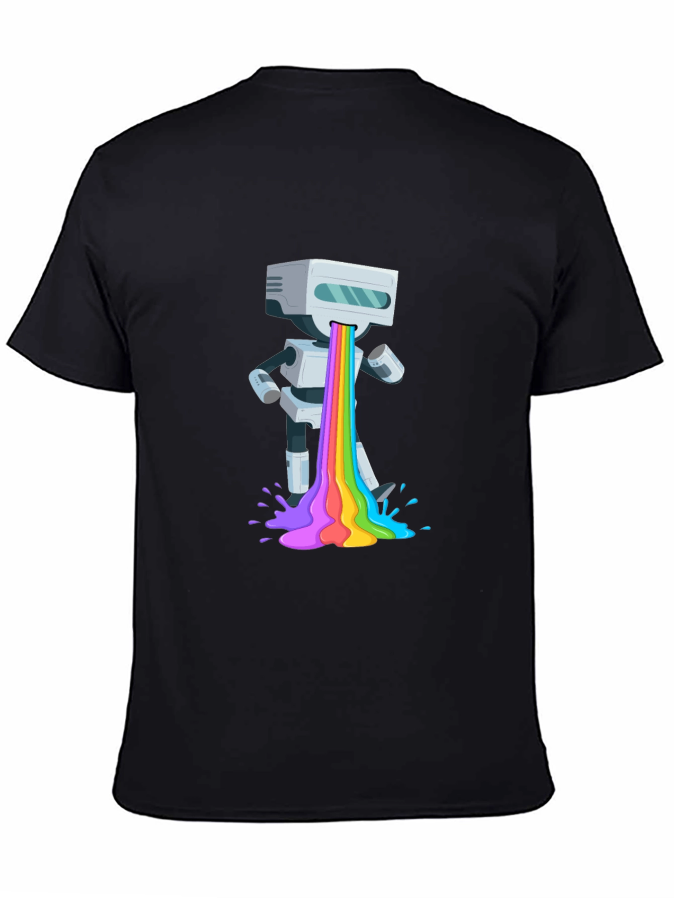 Black Robot Rainbow Puke Graphic T-Shirt view 4