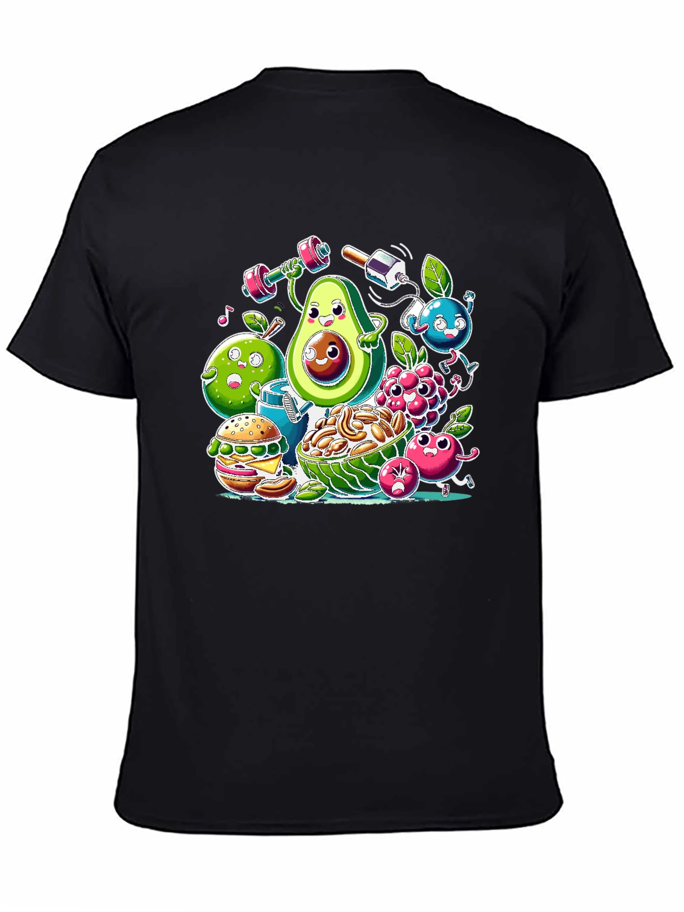 Black Funny Healthy Lifestyle Cartoon T-Shirt view 4